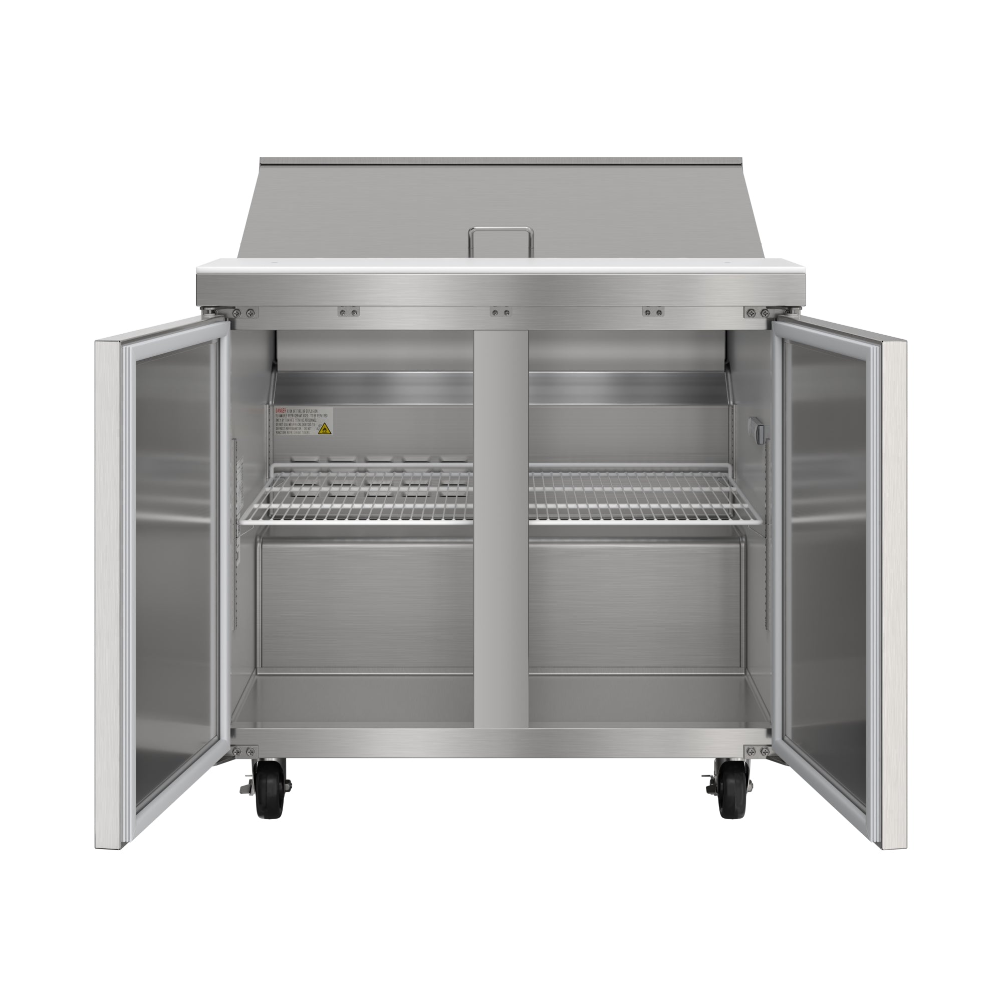36 in. Commercial 2-Door Refrigerated Salad and Sandwich Prep Table, 10 Pan Capacity and 11 Cu. Ft. of Storage in Stainless-Steel