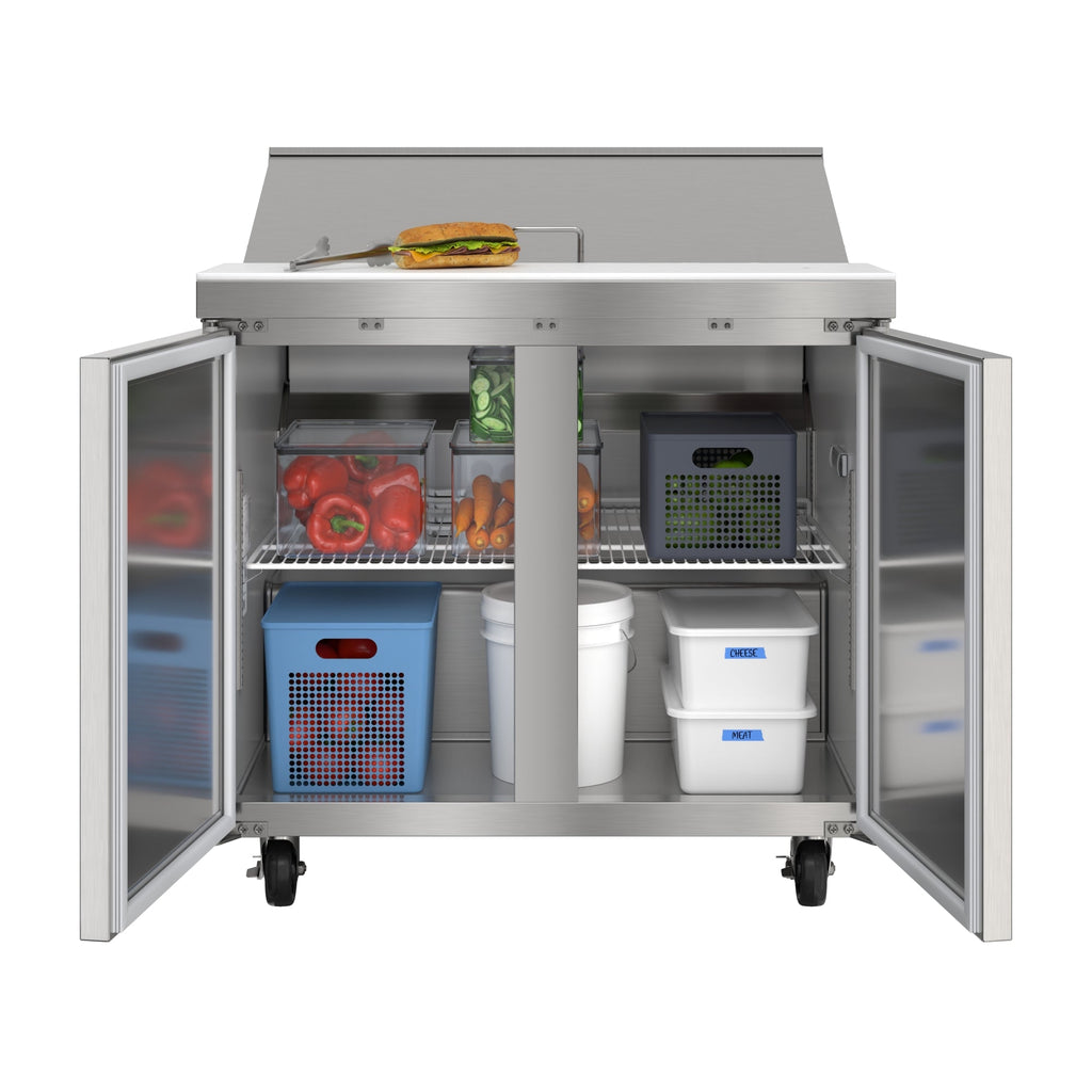 36 in. Commercial 2-Door Refrigerated Salad and Sandwich Prep Table, 10 Pan Capacity and 11 Cu. Ft. of Storage in Stainless-Steel
