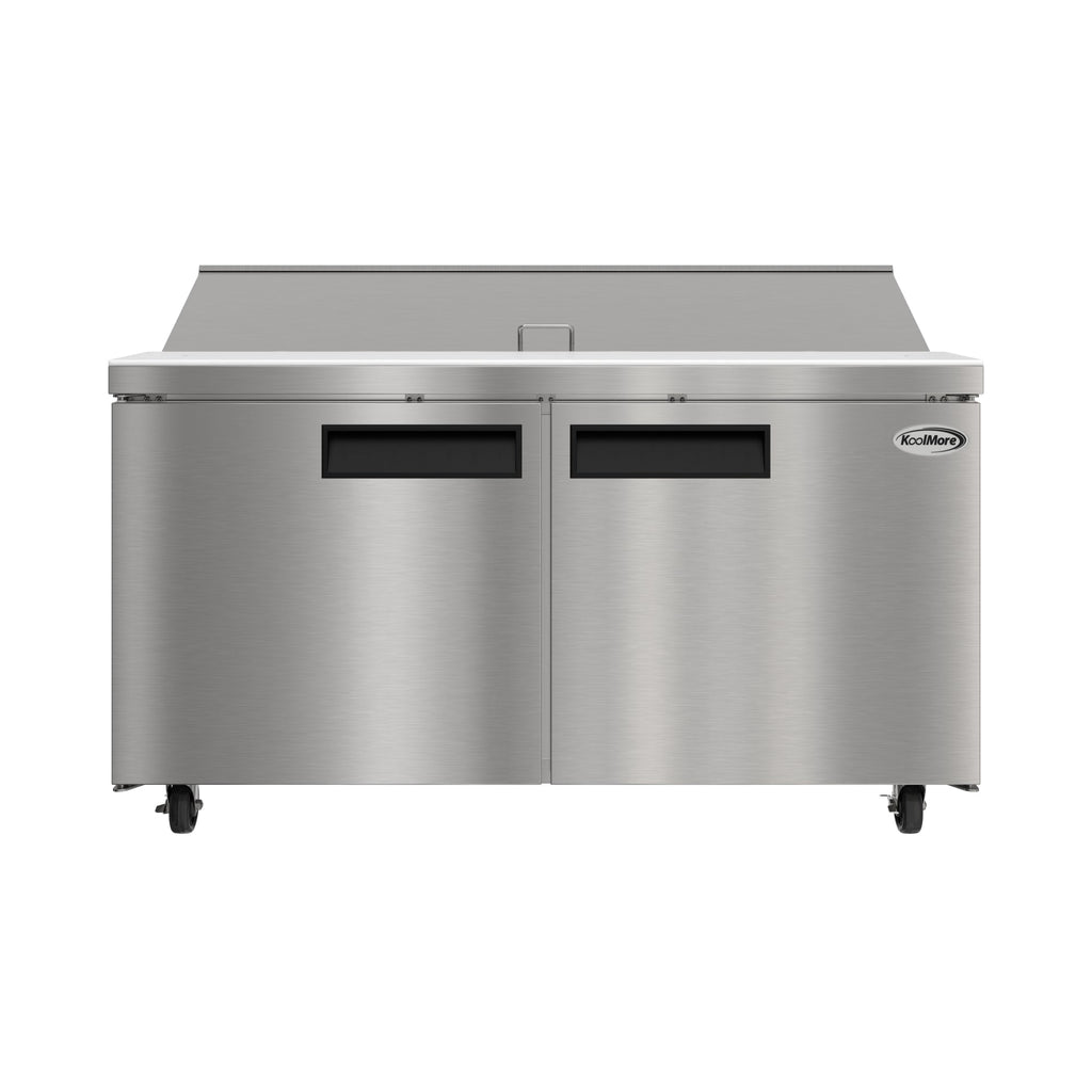 60 in. Commercial 2-Door Refrigerated Salad and Sandwich Prep Table, 16 Pan Capacity and 18.4 Cu. Ft. of Storage in Stainless-Steel