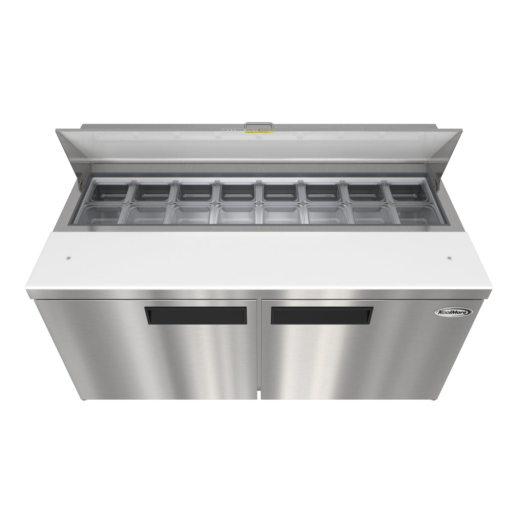 60 in. Commercial 2-Door Refrigerated Salad and Sandwich Prep Table, 16 Pan Capacity and 18.4 Cu. Ft. of Storage in Stainless-Steel