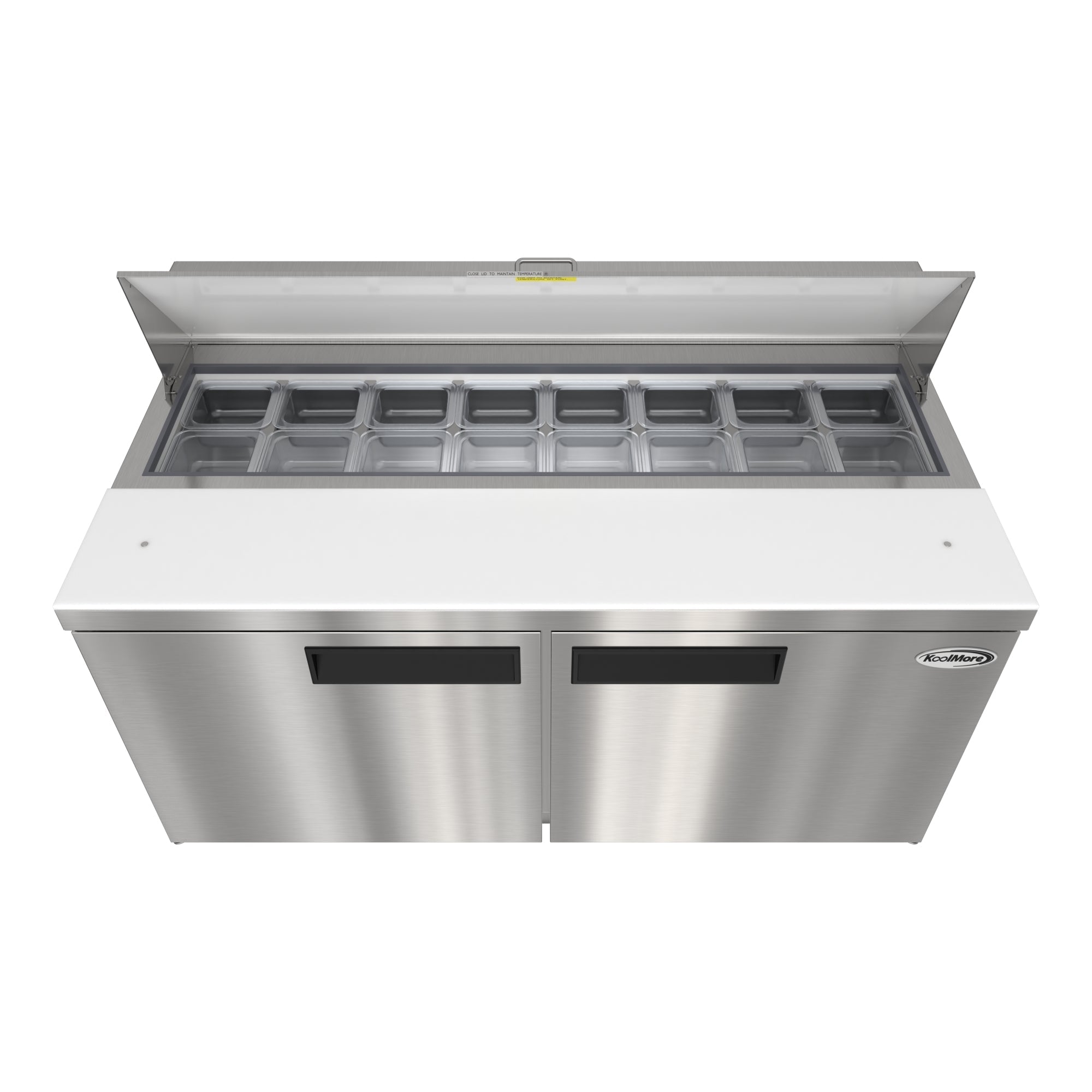 60 in. Commercial 2-Door Refrigerated Salad and Sandwich Prep Table, 16 Pan Capacity and 18.4 Cu. Ft. of Storage in Stainless-Steel