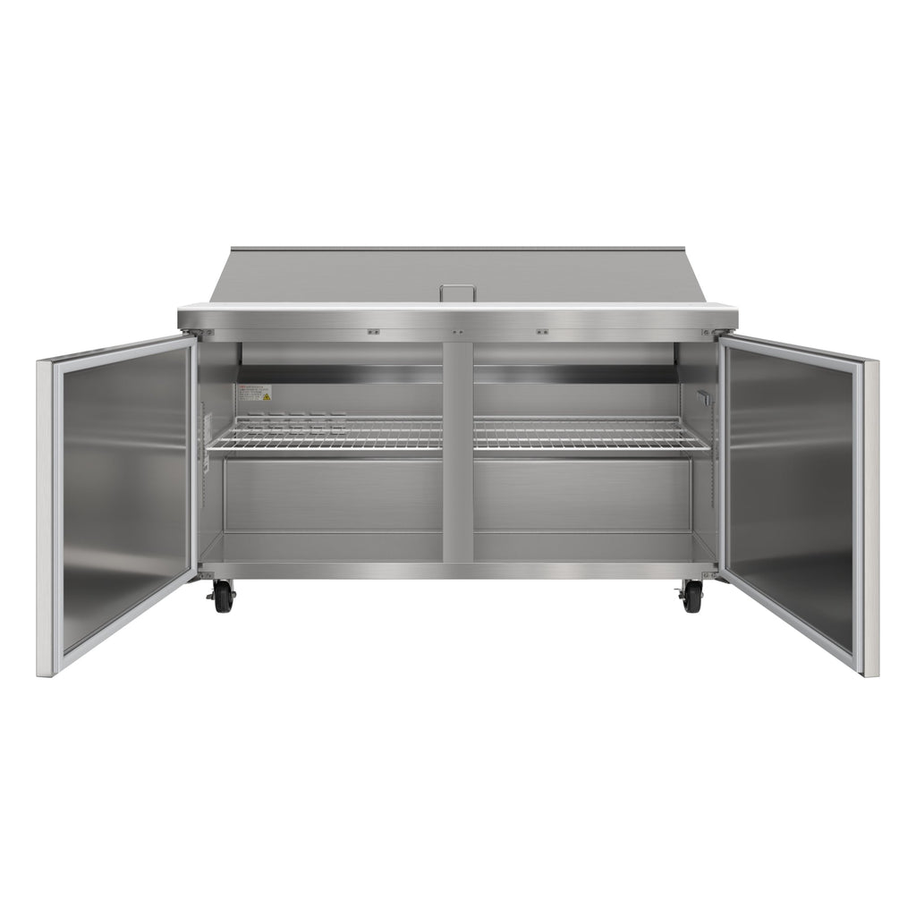 60 in. Commercial 2-Door Refrigerated Salad and Sandwich Prep Table, 16 Pan Capacity and 18.4 Cu. Ft. of Storage in Stainless-Steel