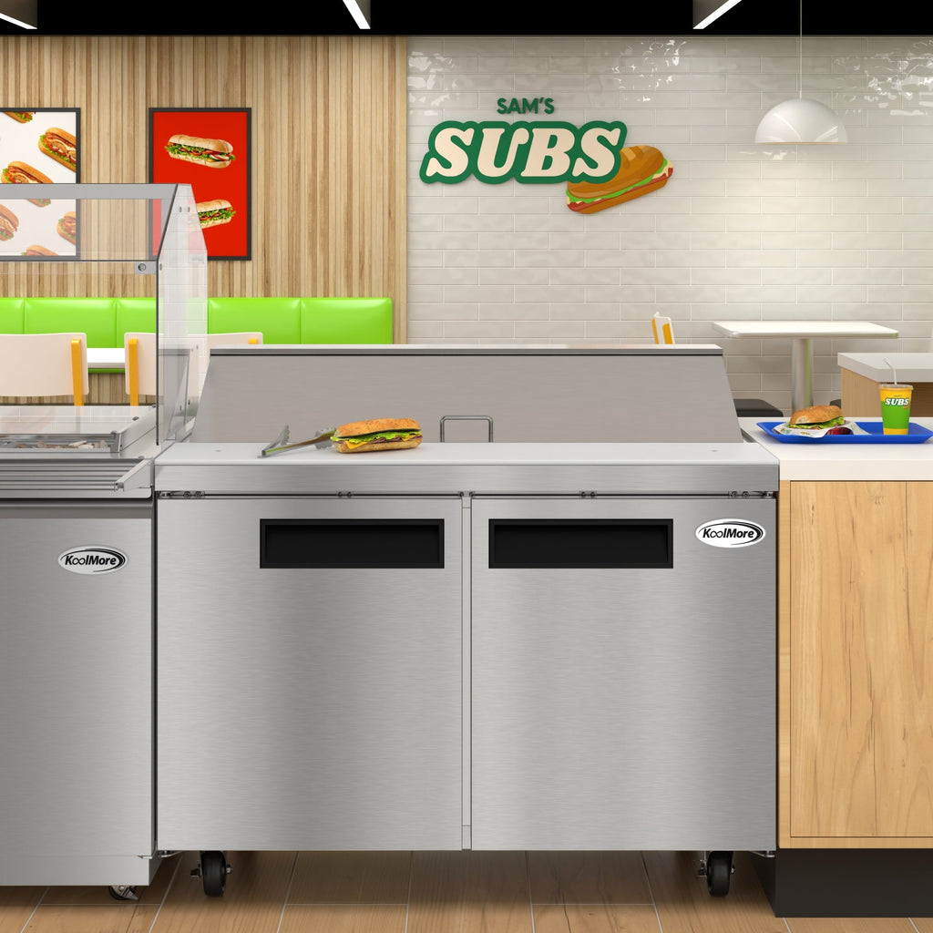 46 in. Commercial 2-Door Refrigeratd Salad and Sandwich Prep Table, 12 Pan Capacity and 14 Cu. Ft. of Storage in Stainless-Steel