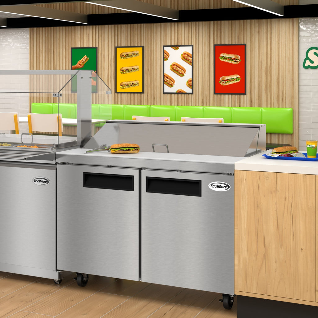 46 in. Commercial 2-Door Refrigeratd Salad and Sandwich Prep Table, 12 Pan Capacity and 14 Cu. Ft. of Storage in Stainless-Steel
