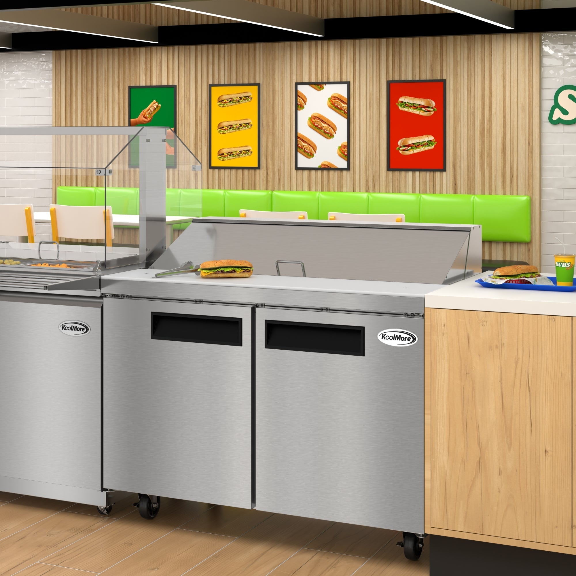 46 in. Commercial 2-Door Refrigeratd Salad and Sandwich Prep Table, 12 Pan Capacity and 14 Cu. Ft. of Storage in Stainless-Steel