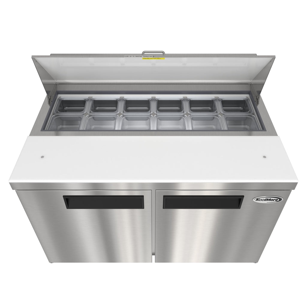 46 in. Commercial 2-Door Refrigeratd Salad and Sandwich Prep Table, 12 Pan Capacity and 14 Cu. Ft. of Storage in Stainless-Steel