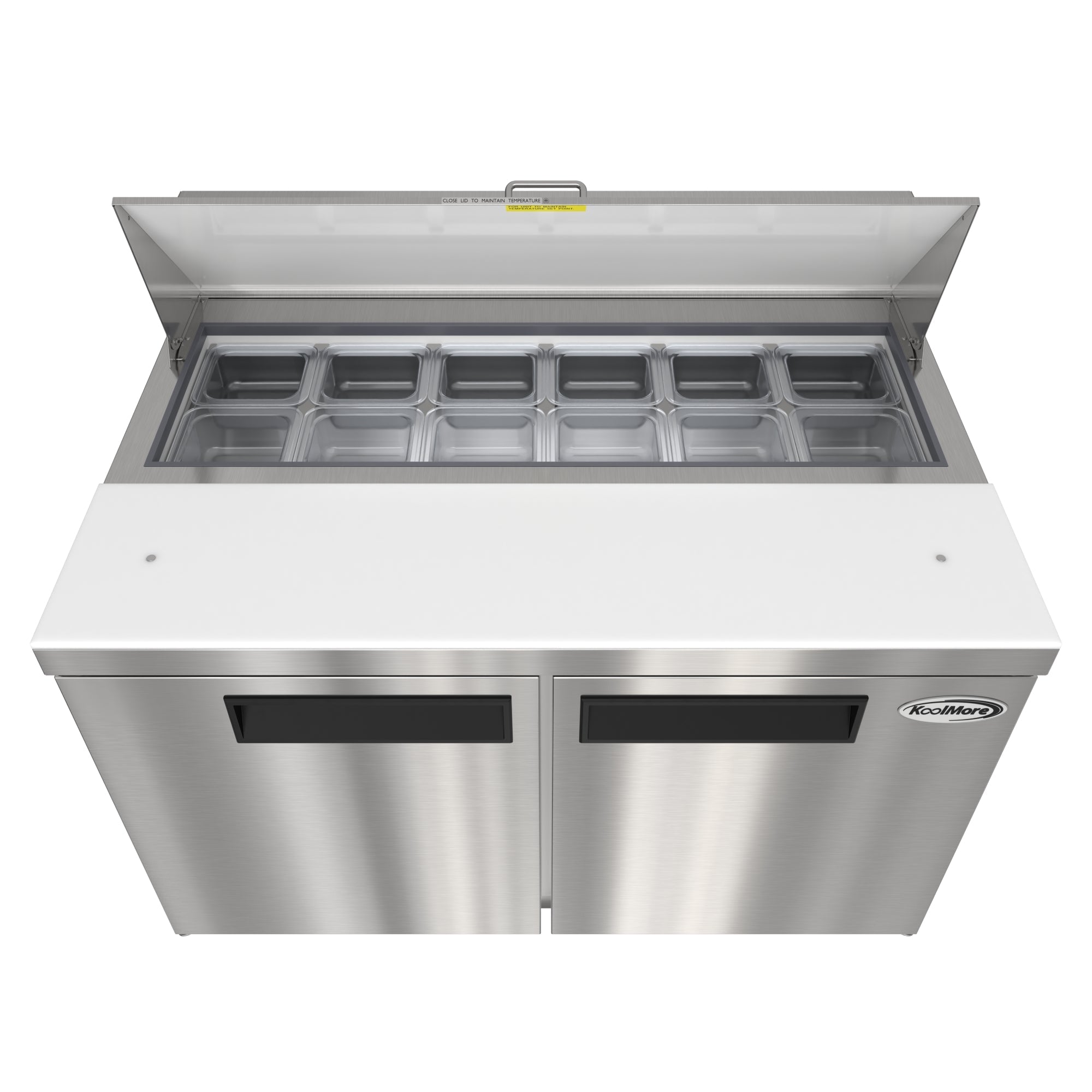 46 in. Commercial 2-Door Refrigeratd Salad and Sandwich Prep Table, 12 Pan Capacity and 14 Cu. Ft. of Storage in Stainless-Steel