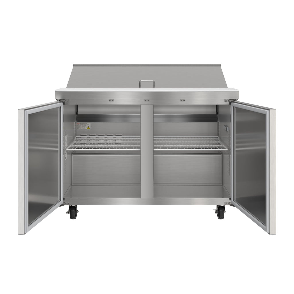 46 in. Commercial 2-Door Refrigeratd Salad and Sandwich Prep Table, 12 Pan Capacity and 14 Cu. Ft. of Storage in Stainless-Steel
