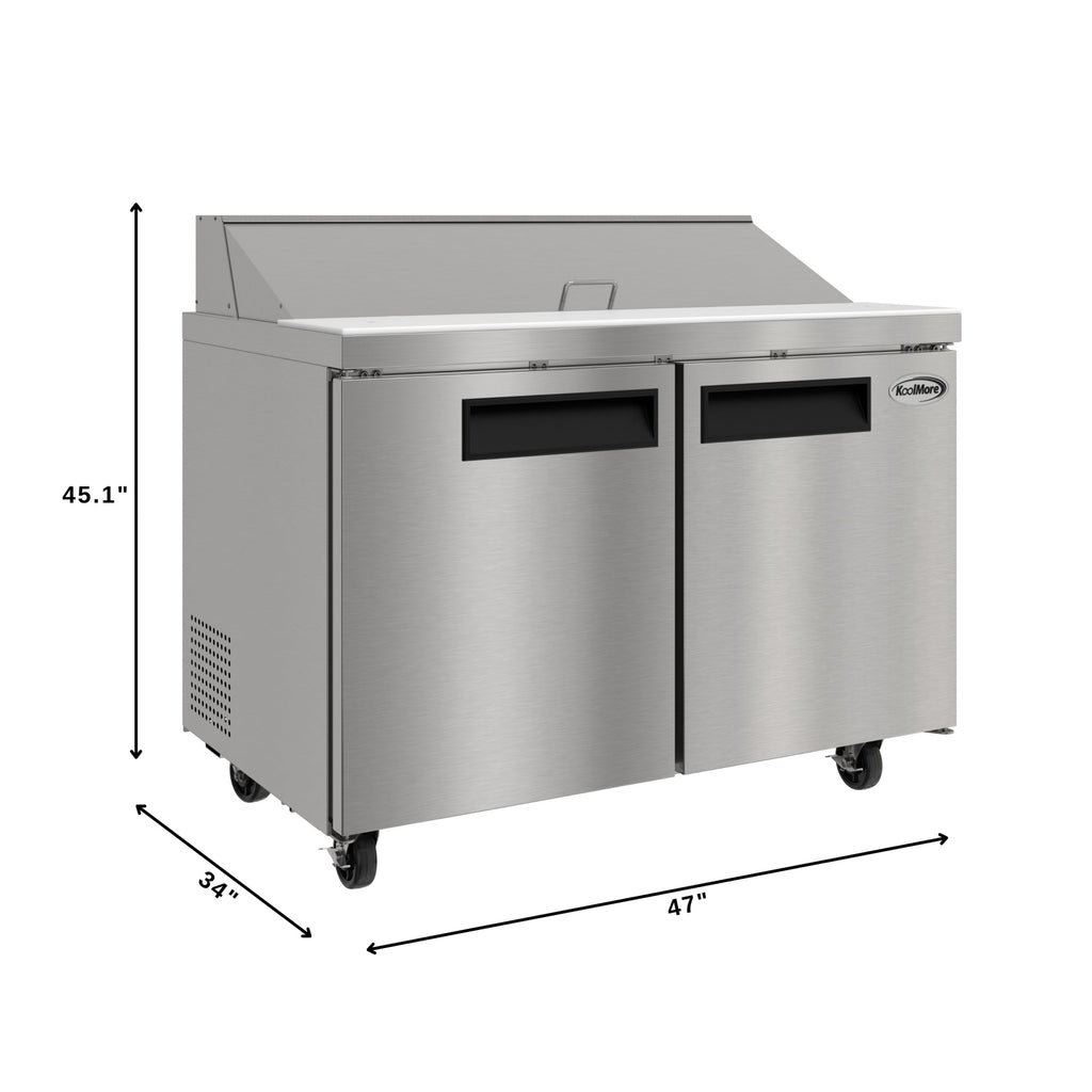 46 in. Commercial 2-Door Refrigeratd Salad and Sandwich Prep Table, 12 Pan Capacity and 14 Cu. Ft. of Storage in Stainless-Steel