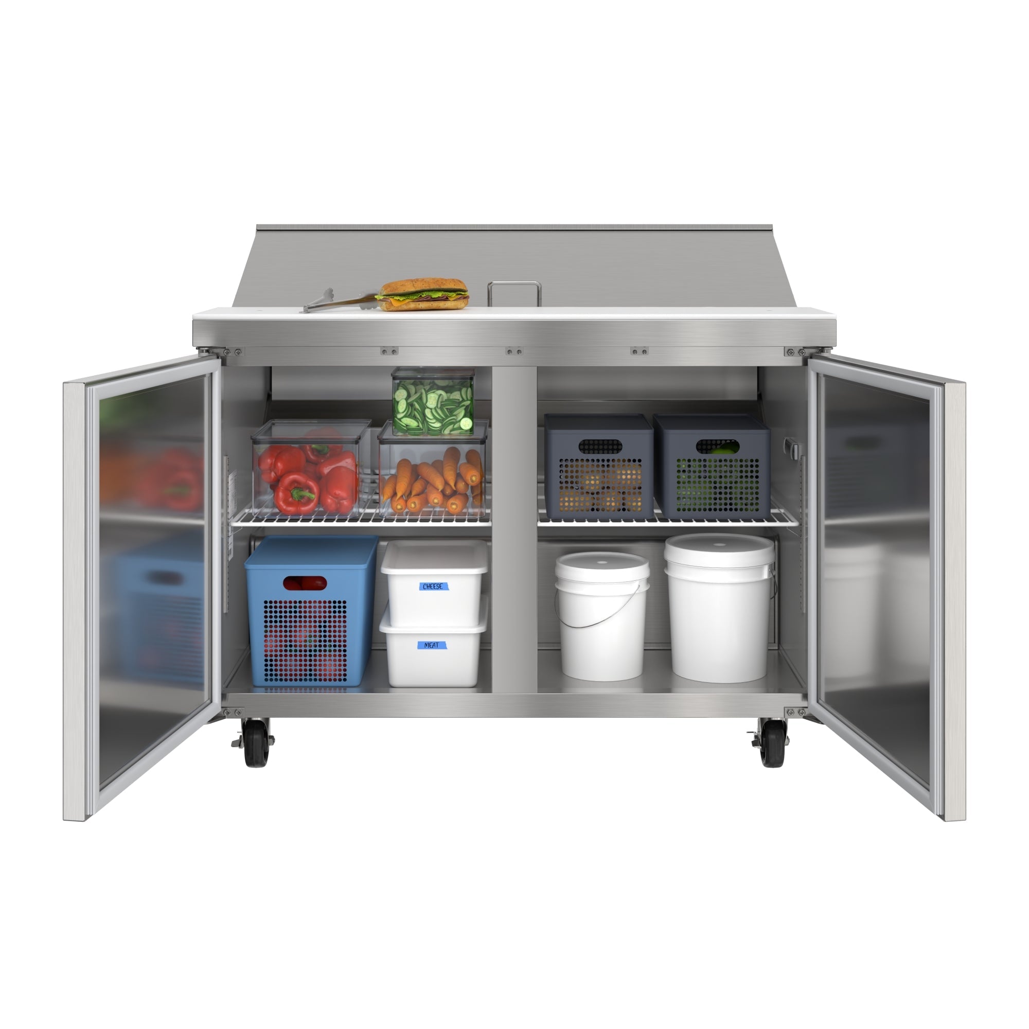 46 in. Commercial 2-Door Refrigeratd Salad and Sandwich Prep Table, 12 Pan Capacity and 14 Cu. Ft. of Storage in Stainless-Steel