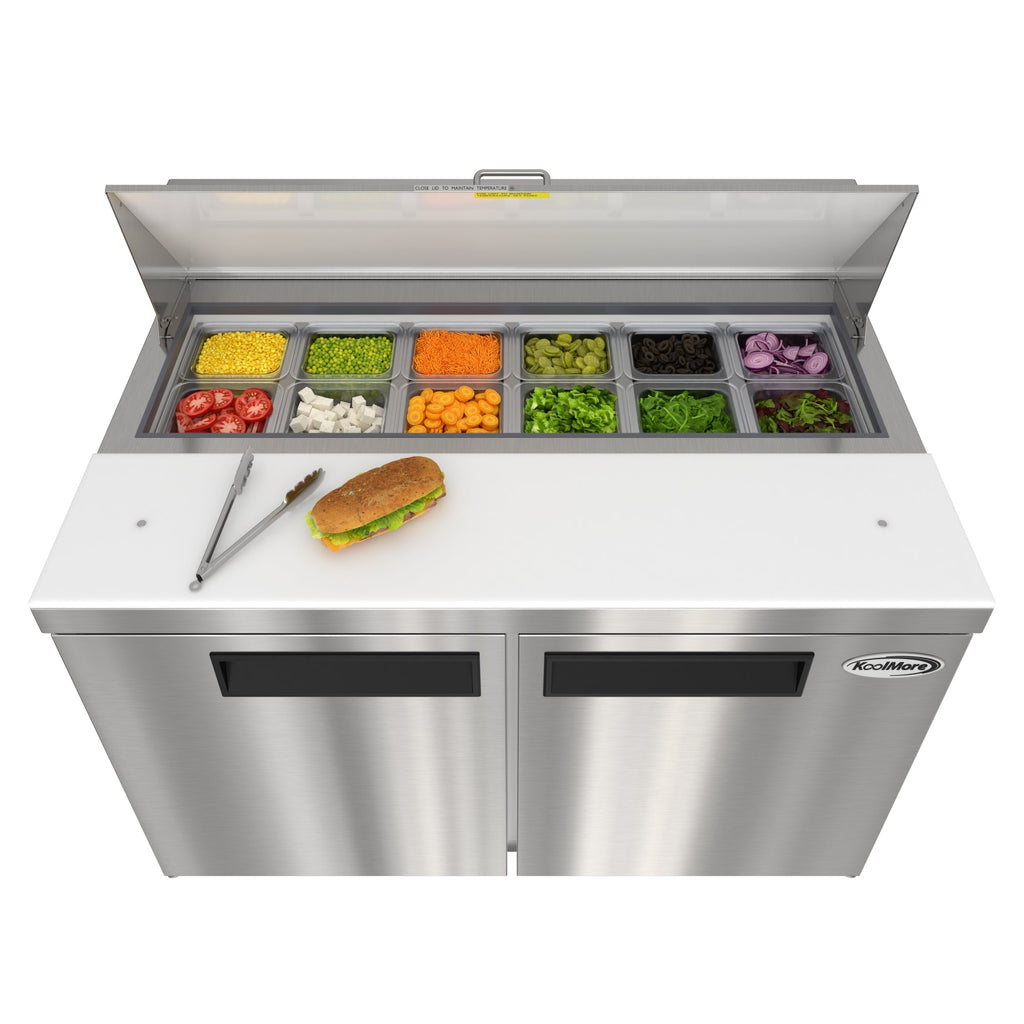 46 in. Commercial 2-Door Refrigeratd Salad and Sandwich Prep Table, 12 Pan Capacity and 14 Cu. Ft. of Storage in Stainless-Steel