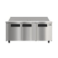 70 in. Commercial 3-Door Refrigerated Salad and Sandwich Prep Table, 18 Pan Capacity and 22 Cu. Ft. of Storage in Stainless-Steel
