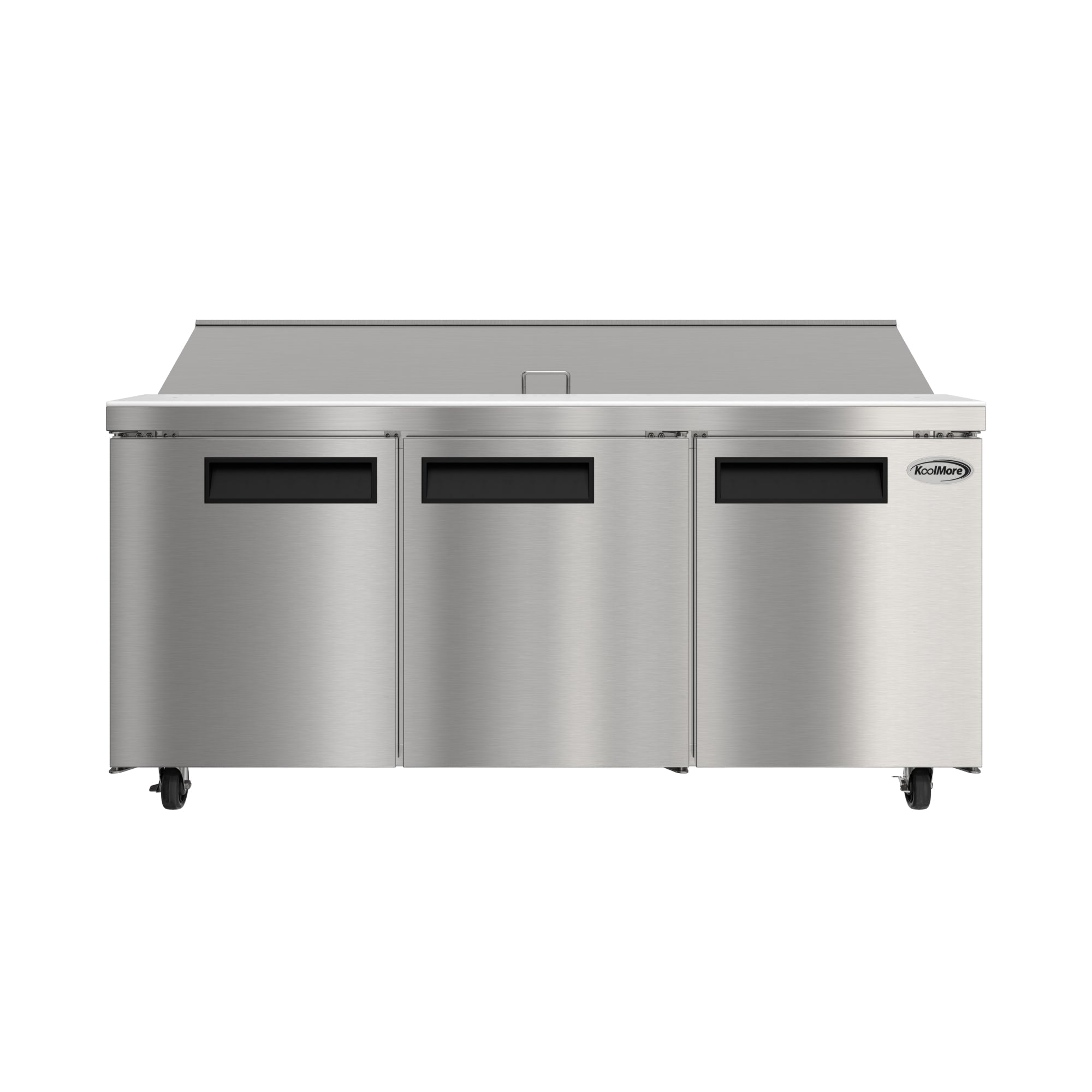 70 in. Commercial 3-Door Refrigerated Salad and Sandwich Prep Table, 18 Pan Capacity and 22 Cu. Ft. of Storage in Stainless-Steel