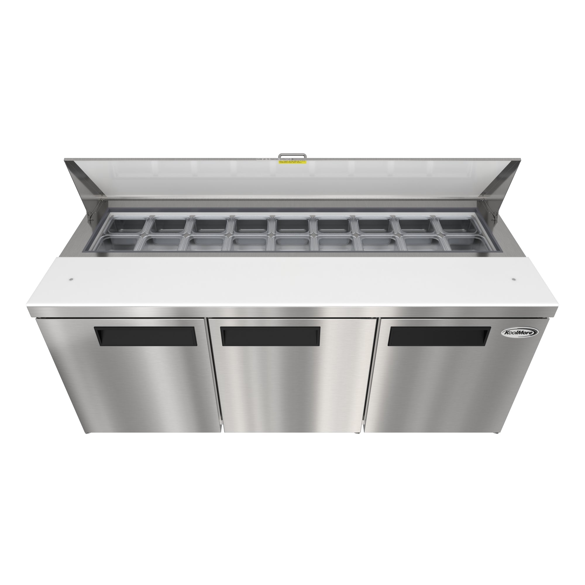 70 in. Commercial 3-Door Refrigerated Salad and Sandwich Prep Table, 18 Pan Capacity and 22 Cu. Ft. of Storage in Stainless-Steel