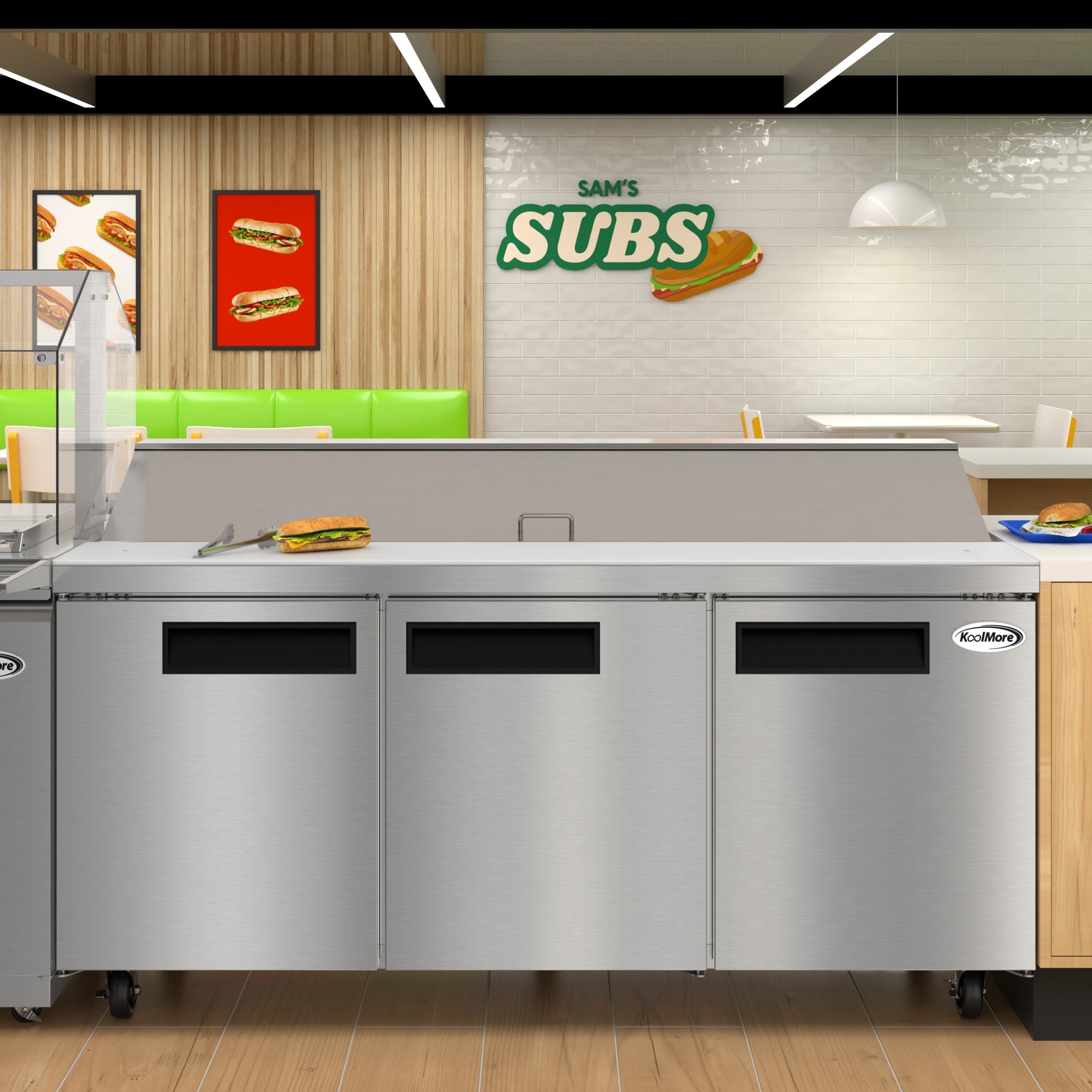 70 in. Commercial 3-Door Refrigerated Salad and Sandwich Prep Table, 18 Pan Capacity and 22 Cu. Ft. of Storage in Stainless-Steel
