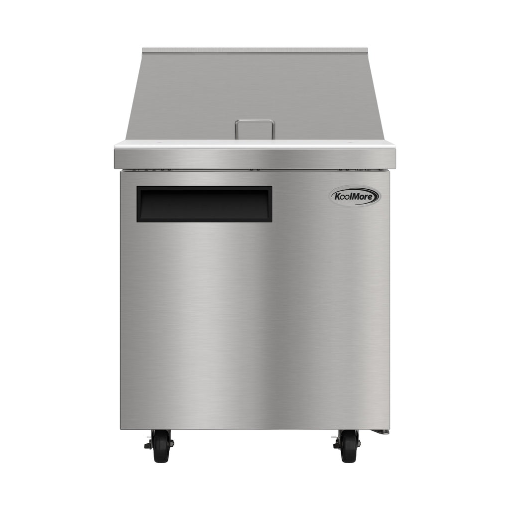 27 in. Commercial 1-Door Refrigerated Mega Salad and Sandwich Prep Table, 12 Pan Capacity and 8 Cu. Ft. of Storage in Stainless-Steel