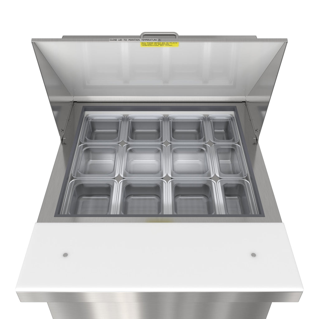 27 in. Commercial 1-Door Refrigerated Mega Salad and Sandwich Prep Table, 12 Pan Capacity and 8 Cu. Ft. of Storage in Stainless-Steel