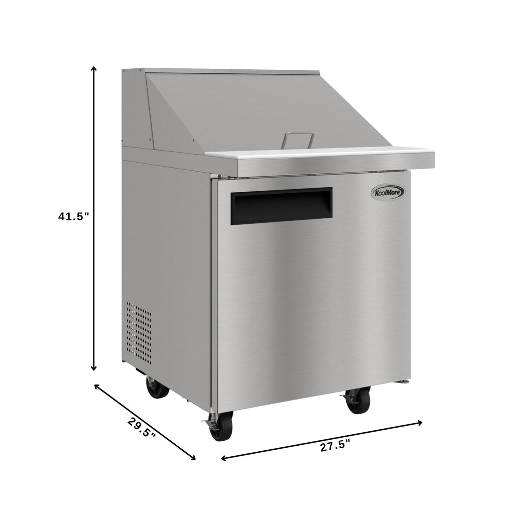 27 in. Commercial 1-Door Refrigerated Mega Salad and Sandwich Prep Table, 12 Pan Capacity and 8 Cu. Ft. of Storage in Stainless-Steel