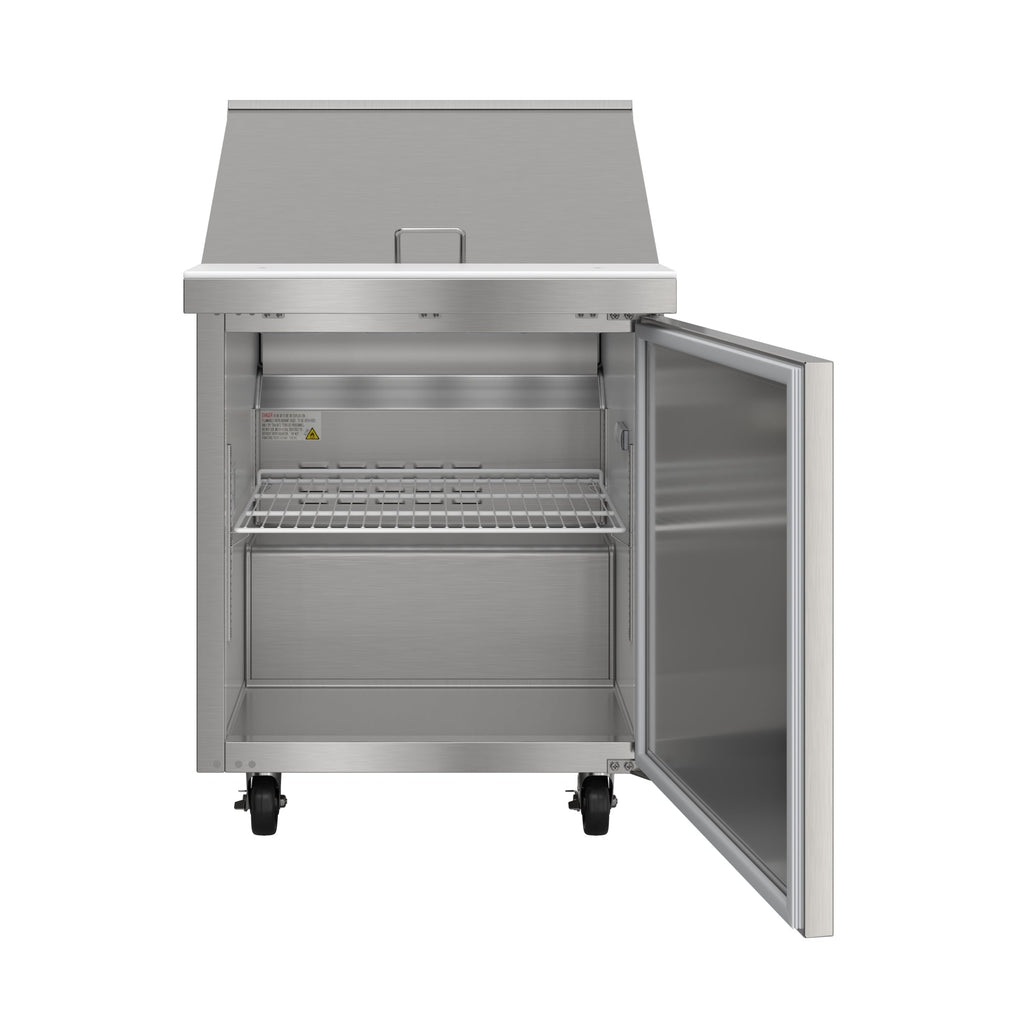 27 in. Commercial 1-Door Refrigerated Mega Salad and Sandwich Prep Table, 12 Pan Capacity and 8 Cu. Ft. of Storage in Stainless-Steel