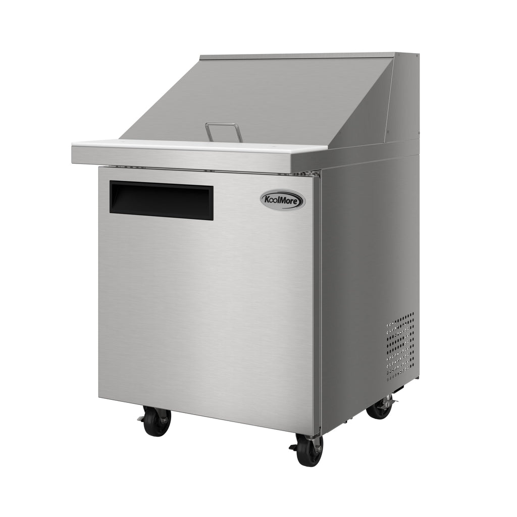27 in. Commercial 1-Door Refrigerated Mega Salad and Sandwich Prep Table, 12 Pan Capacity and 8 Cu. Ft. of Storage in Stainless-Steel