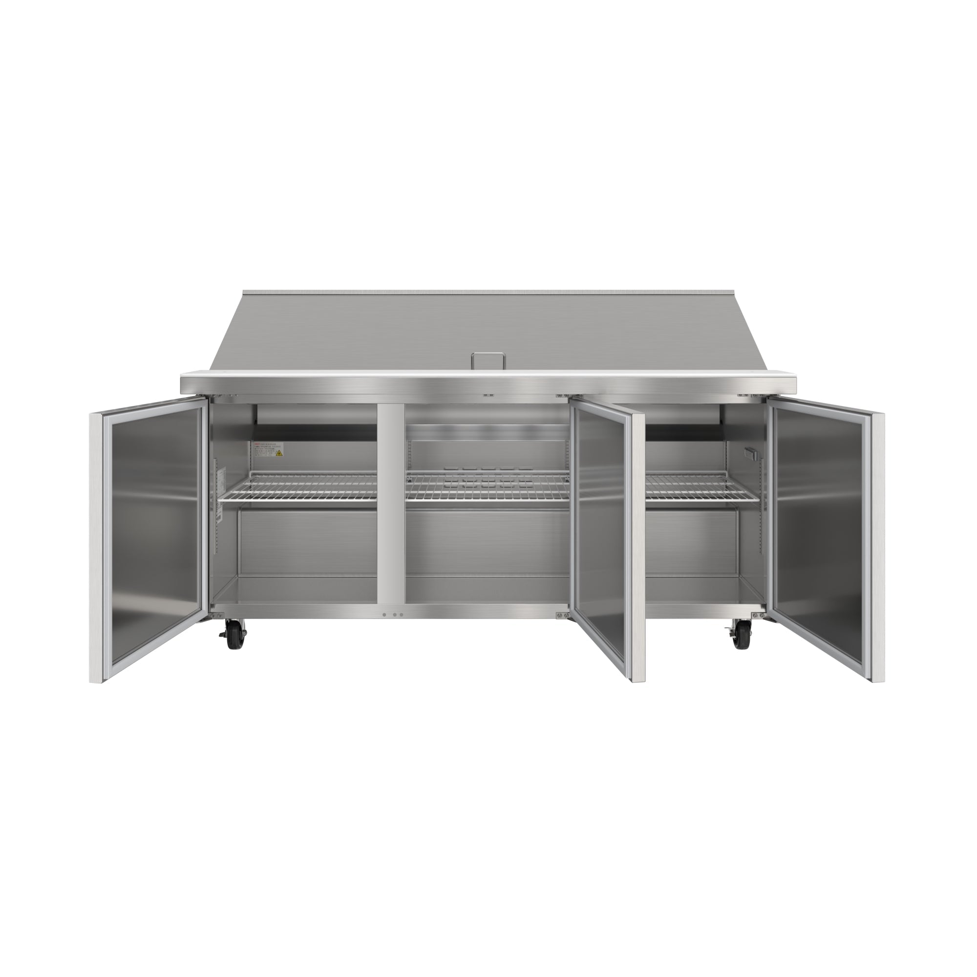 70 in. Commercial 3-Door Refrigerated Mega Salad and Sandwich Prep Table, 30 Pan Capacity and 22 Cu. Ft. of Storage in Stainless-Steel