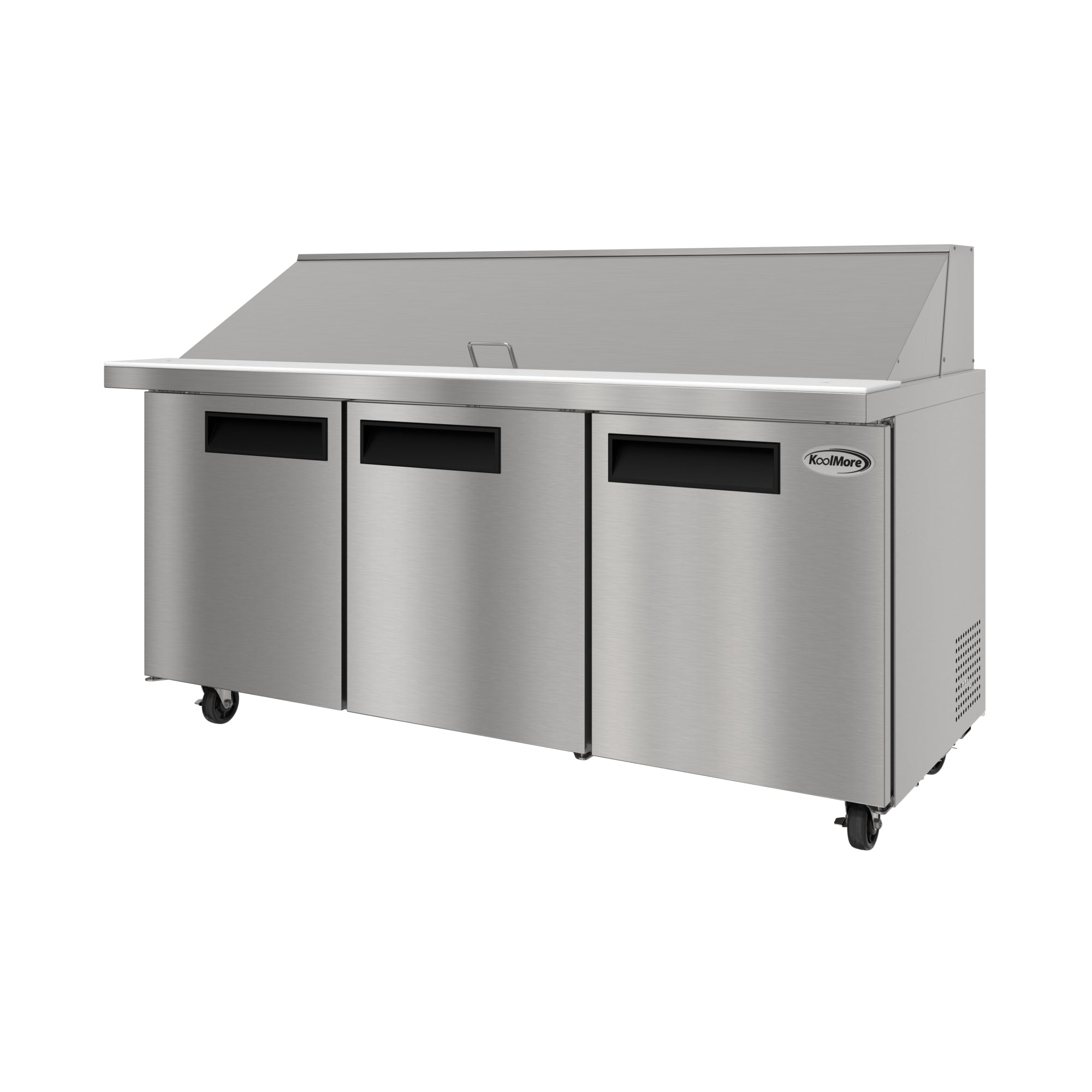 70 in. Commercial 3-Door Refrigerated Mega Salad and Sandwich Prep Table, 30 Pan Capacity and 22 Cu. Ft. of Storage in Stainless-Steel