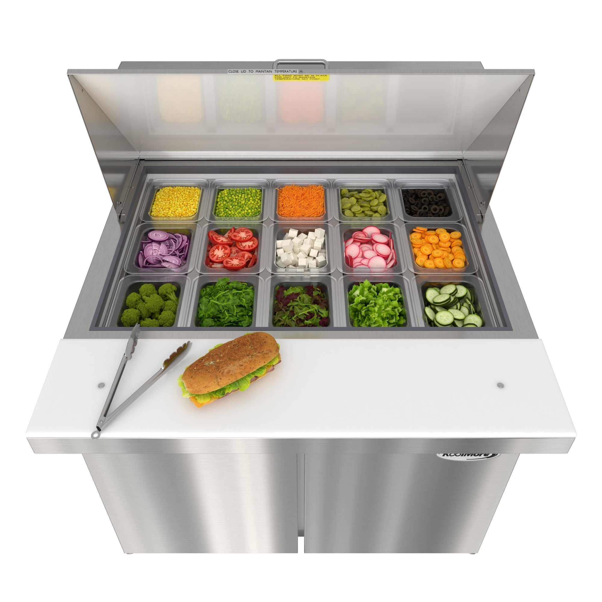 36 in. Commercial 2-Door Refrigerated Mega Salad and Sandwich Prep Table, 15 Pan Capacity and 11 Cu. Ft. of Storage in Stainless-Steel