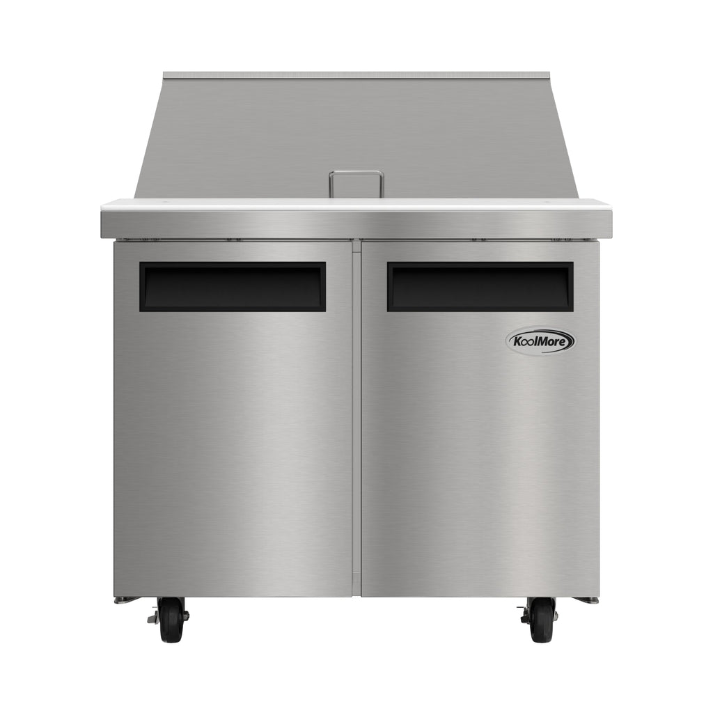 36 in. Commercial 2-Door Refrigerated Mega Salad and Sandwich Prep Table, 15 Pan Capacity and 11 Cu. Ft. of Storage in Stainless-Steel