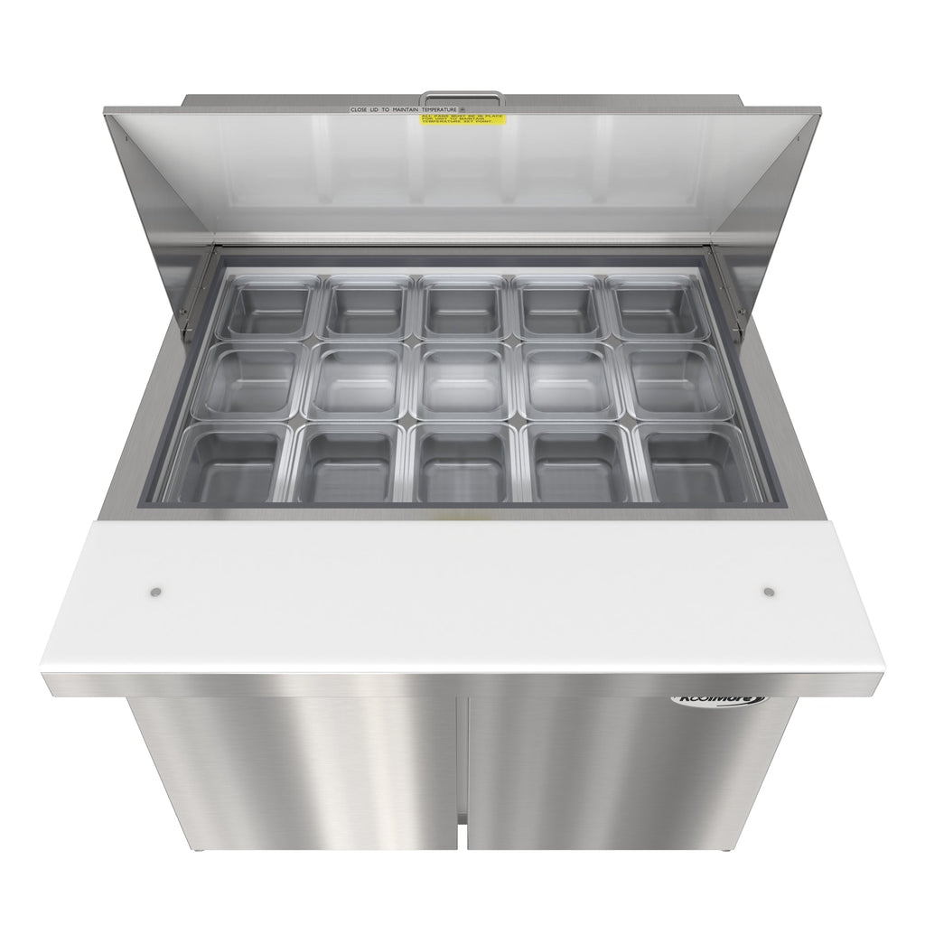 36 in. Commercial 2-Door Refrigerated Mega Salad and Sandwich Prep Table, 15 Pan Capacity and 11 Cu. Ft. of Storage in Stainless-Steel