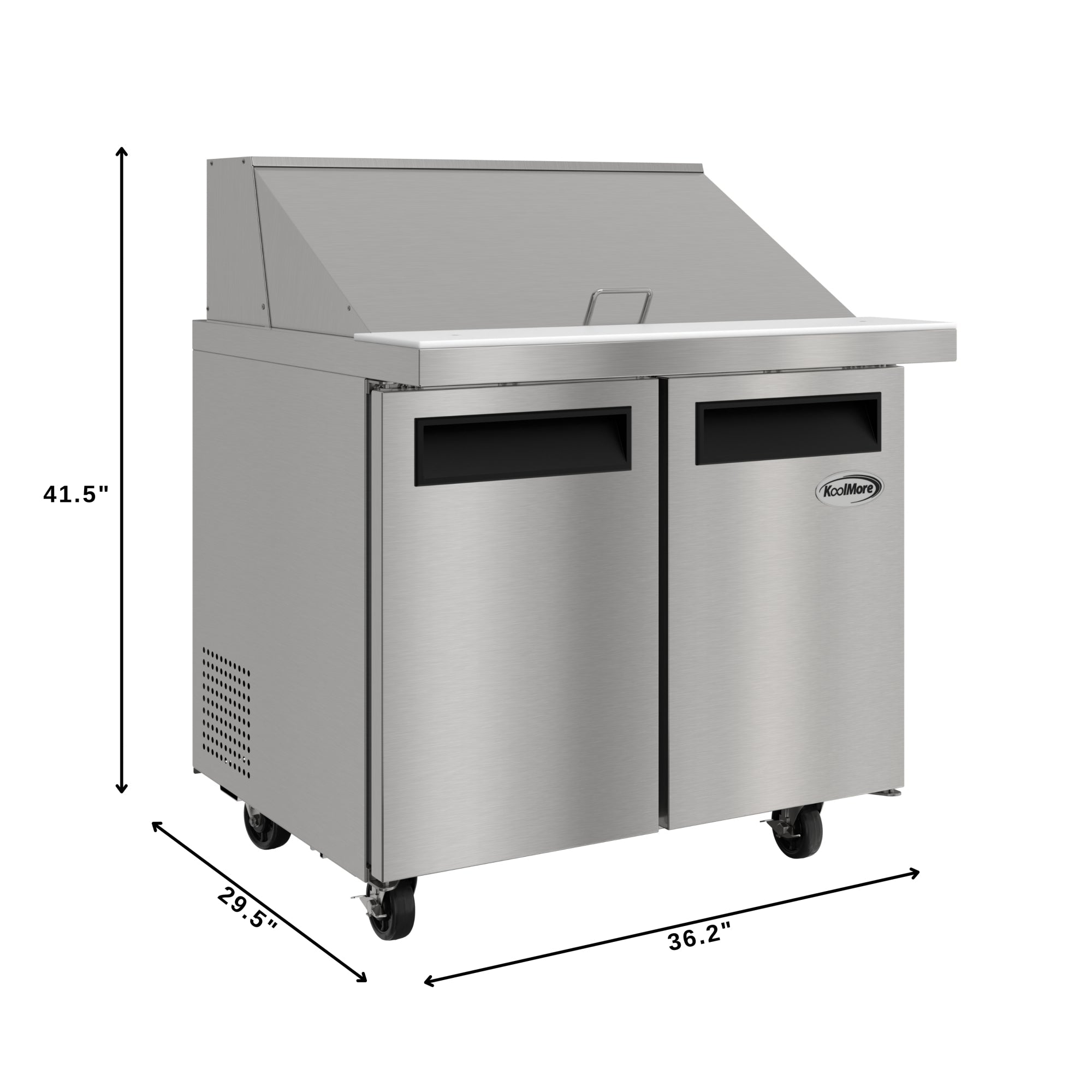 36 in. Commercial 2-Door Refrigerated Mega Salad and Sandwich Prep Table, 15 Pan Capacity and 11 Cu. Ft. of Storage in Stainless-Steel