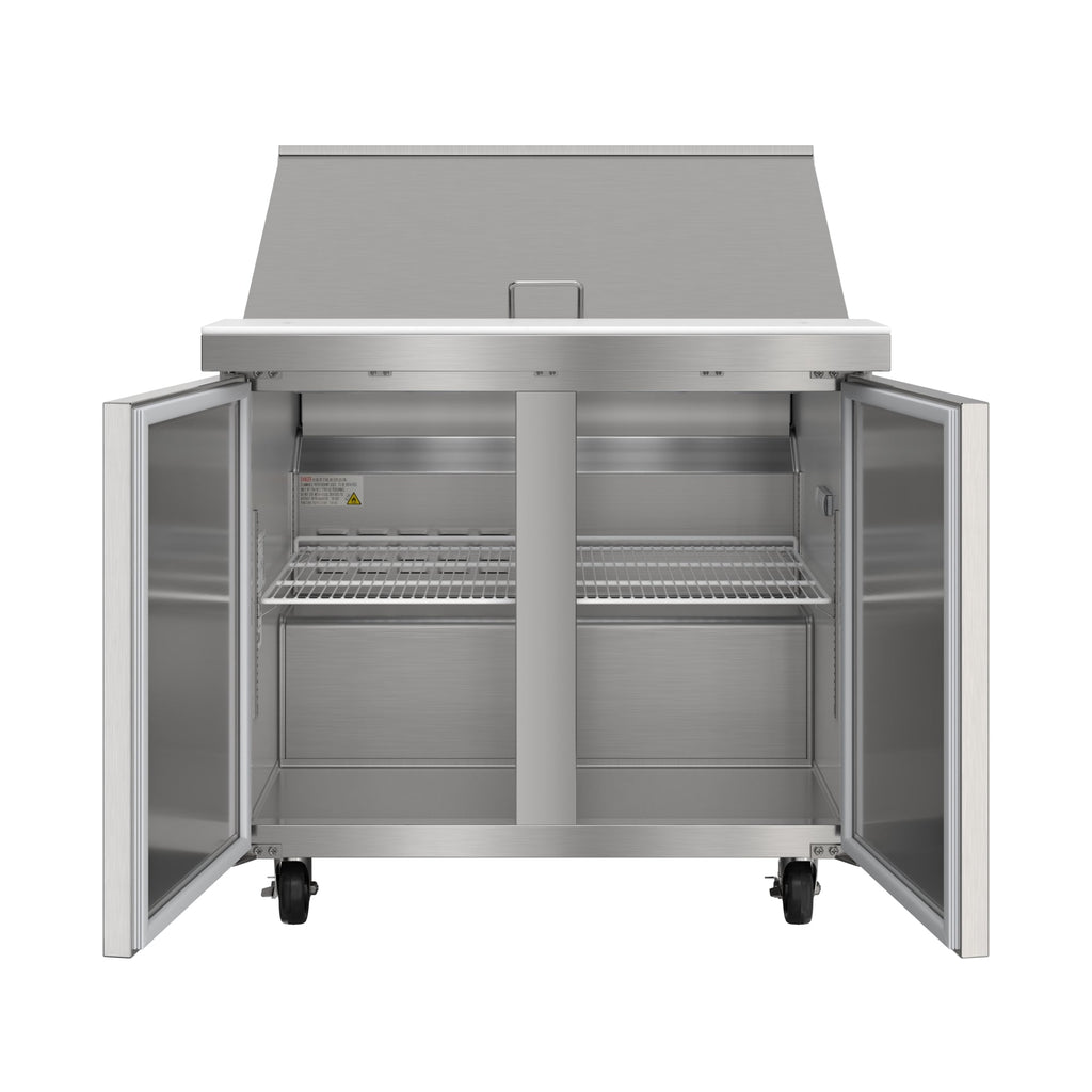 36 in. Commercial 2-Door Refrigerated Mega Salad and Sandwich Prep Table, 15 Pan Capacity and 11 Cu. Ft. of Storage in Stainless-Steel