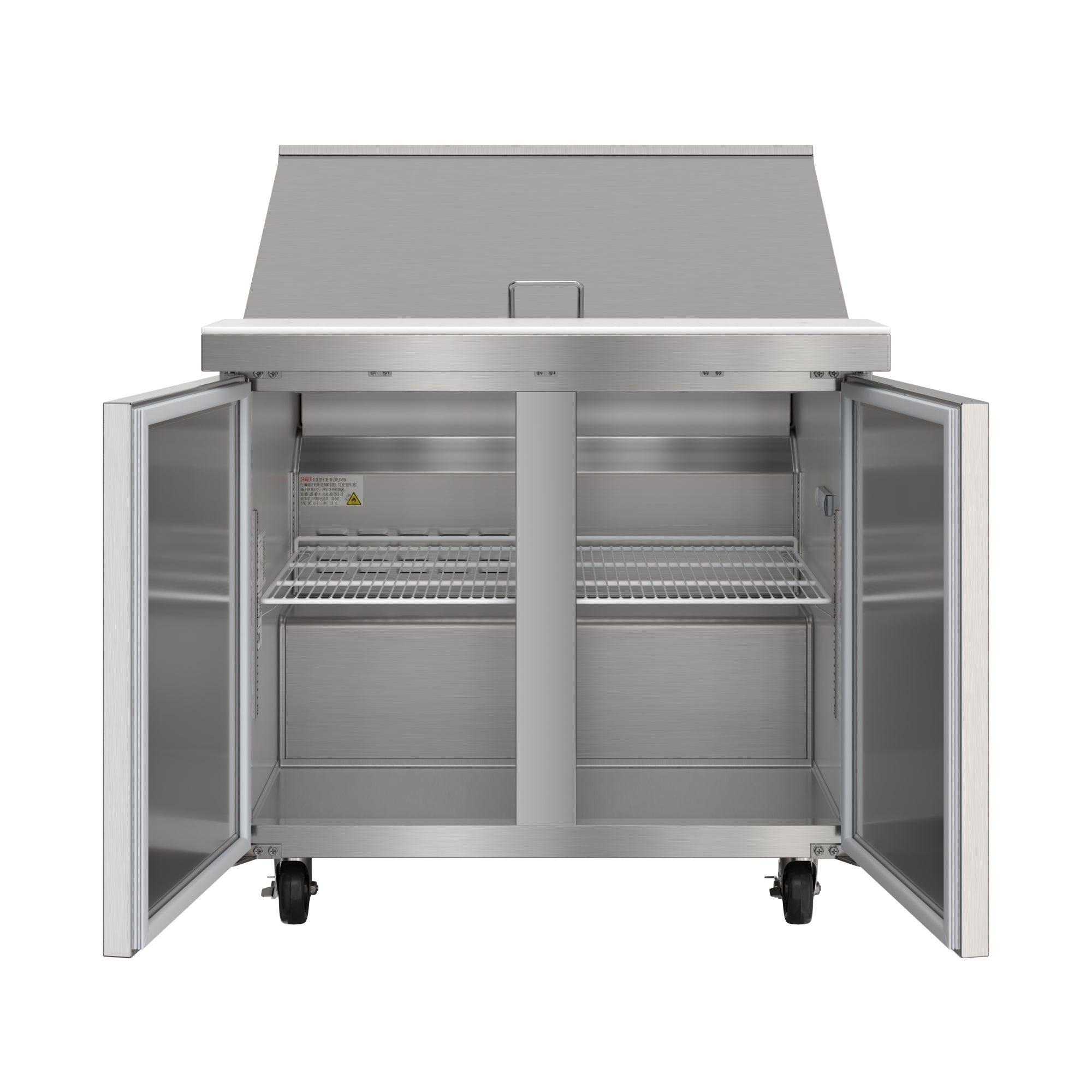 36 in. Commercial 2-Door Refrigerated Mega Salad and Sandwich Prep Table, 15 Pan Capacity and 11 Cu. Ft. of Storage in Stainless-Steel