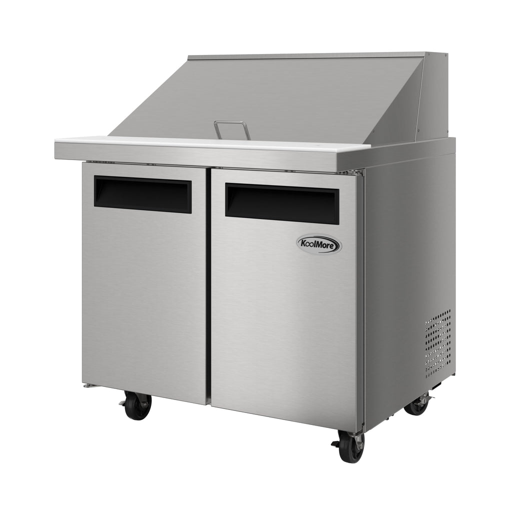 36 in. Commercial 2-Door Refrigerated Mega Salad and Sandwich Prep Table, 15 Pan Capacity and 11 Cu. Ft. of Storage in Stainless-Steel