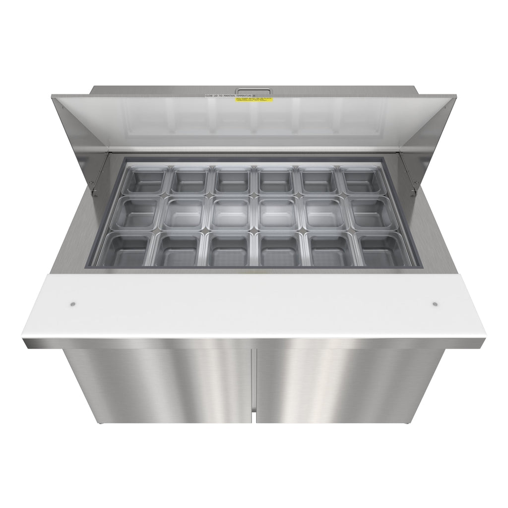 46 in. Commercial 2-Door Refrigerated Mega Salad and Sandwich Prep Table, 18 Pan Capacity and 14 Cu. Ft. of Storage in Stainless-Steel