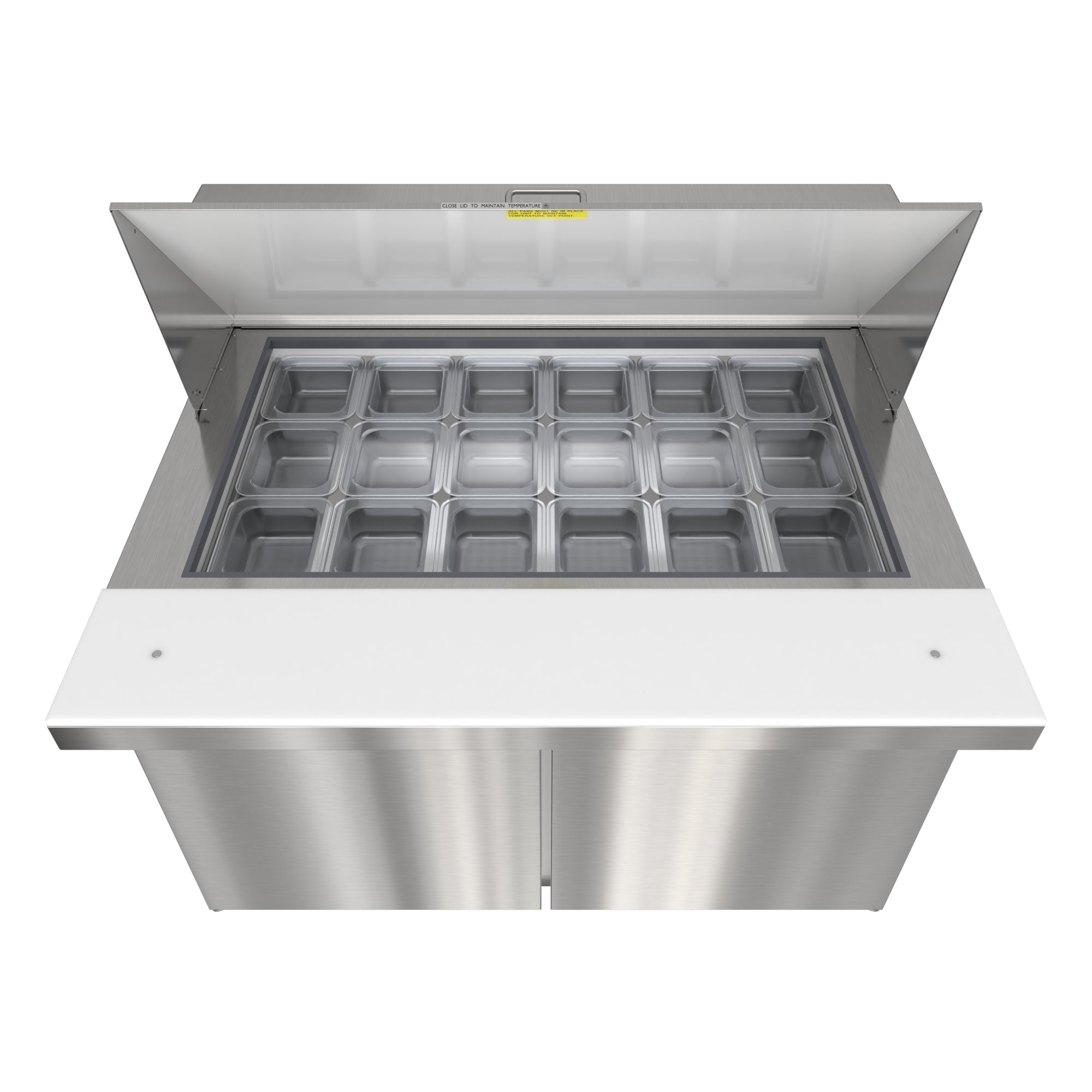 46 in. Commercial 2-Door Refrigerated Mega Salad and Sandwich Prep Table, 18 Pan Capacity and 14 Cu. Ft. of Storage in Stainless-Steel