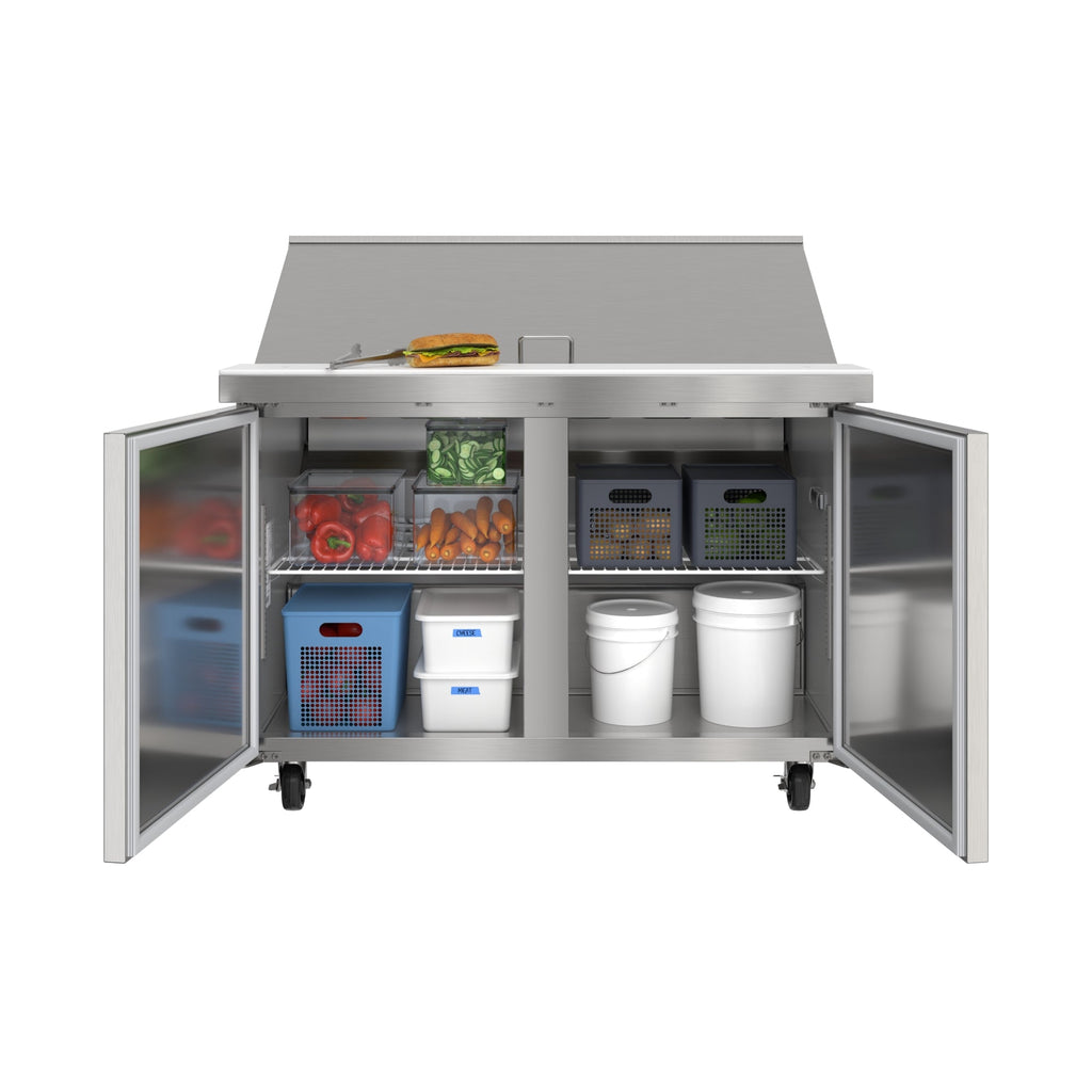 46 in. Commercial 2-Door Refrigerated Mega Salad and Sandwich Prep Table, 18 Pan Capacity and 14 Cu. Ft. of Storage in Stainless-Steel
