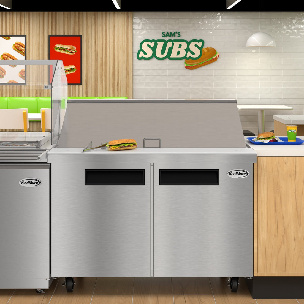 46 in. Commercial 2-Door Refrigerated Mega Salad and Sandwich Prep Table, 18 Pan Capacity and 14 Cu. Ft. of Storage in Stainless-Steel
