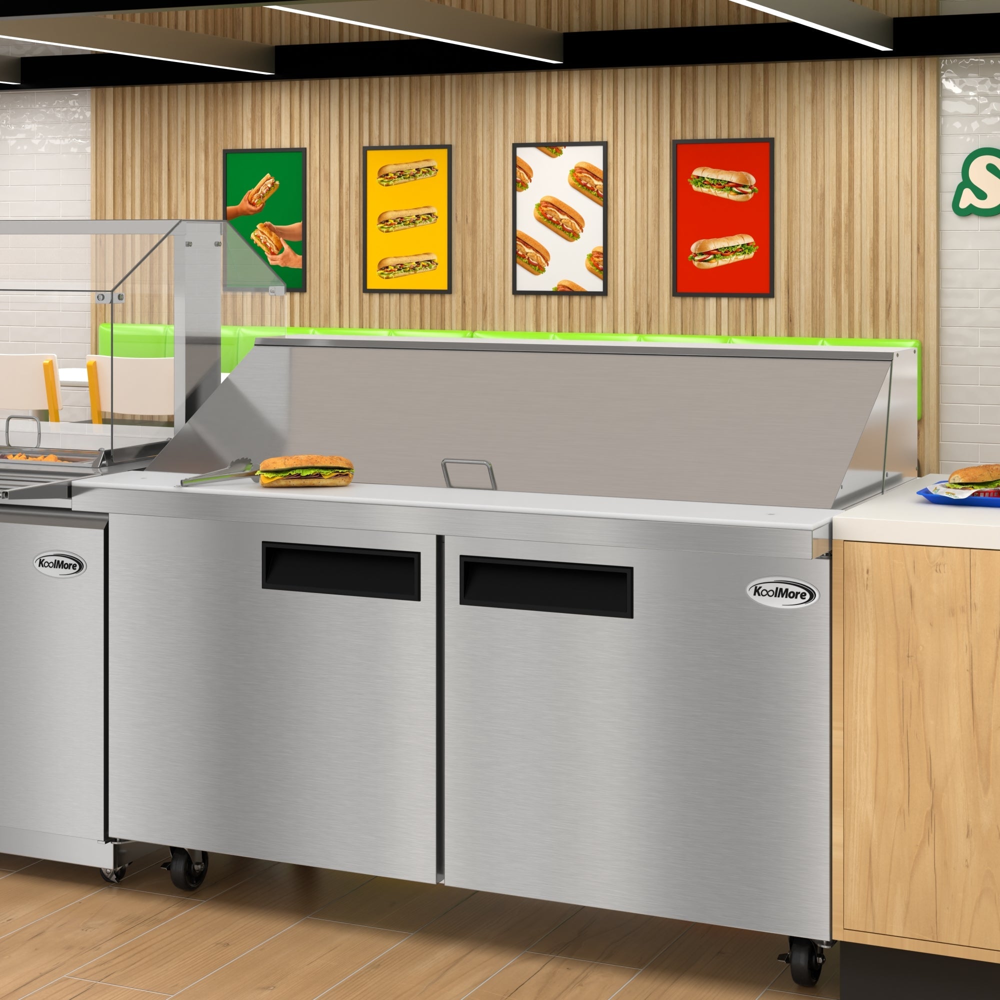 60 in. Commercial 2-Door Refrigerated Mega Salad and Sandwich Prep Table, 24 Pan Capacity and 18.4 Cu. Ft. of Storage in Stainless-Steel