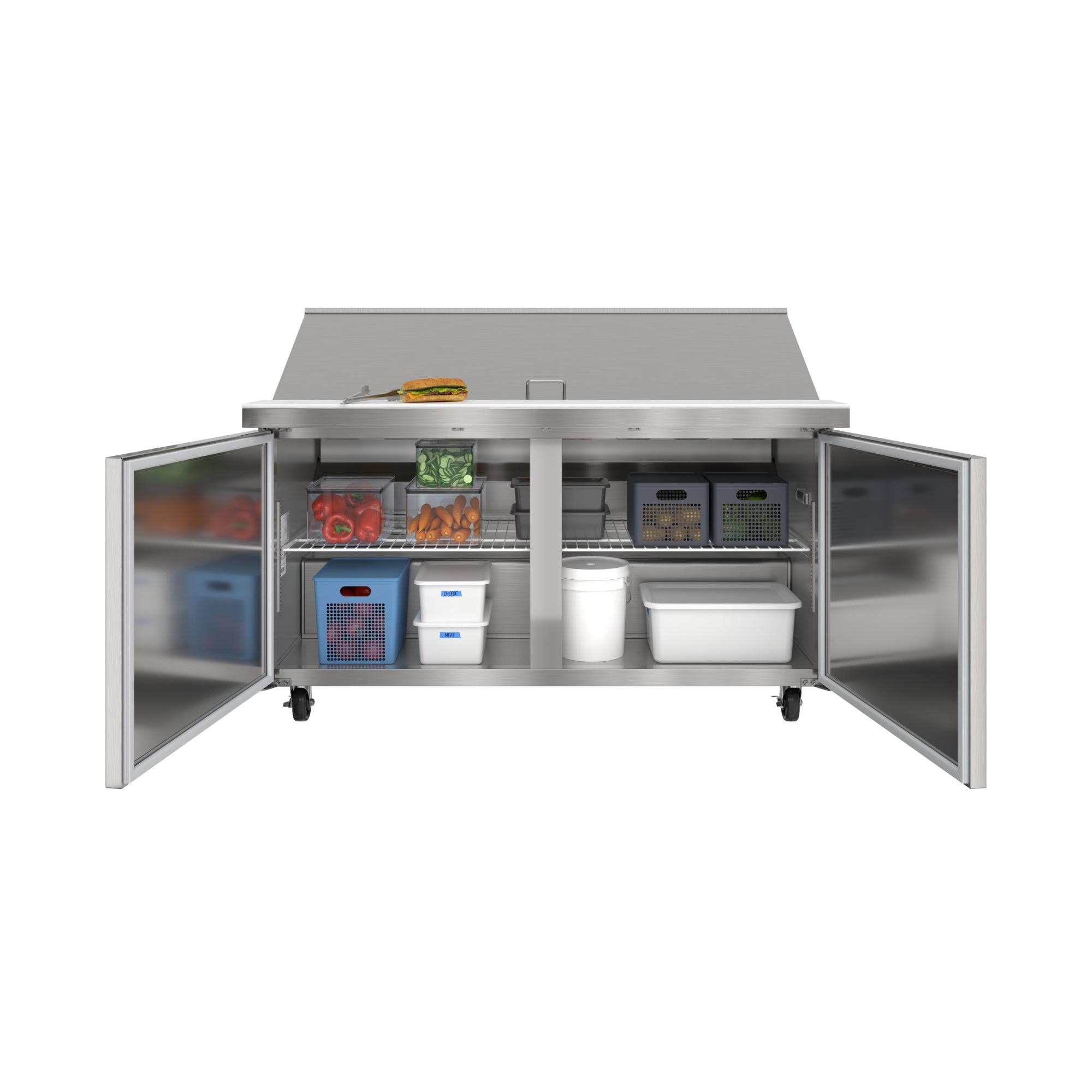 60 in. Commercial 2-Door Refrigerated Mega Salad and Sandwich Prep Table, 24 Pan Capacity and 18.4 Cu. Ft. of Storage in Stainless-Steel
