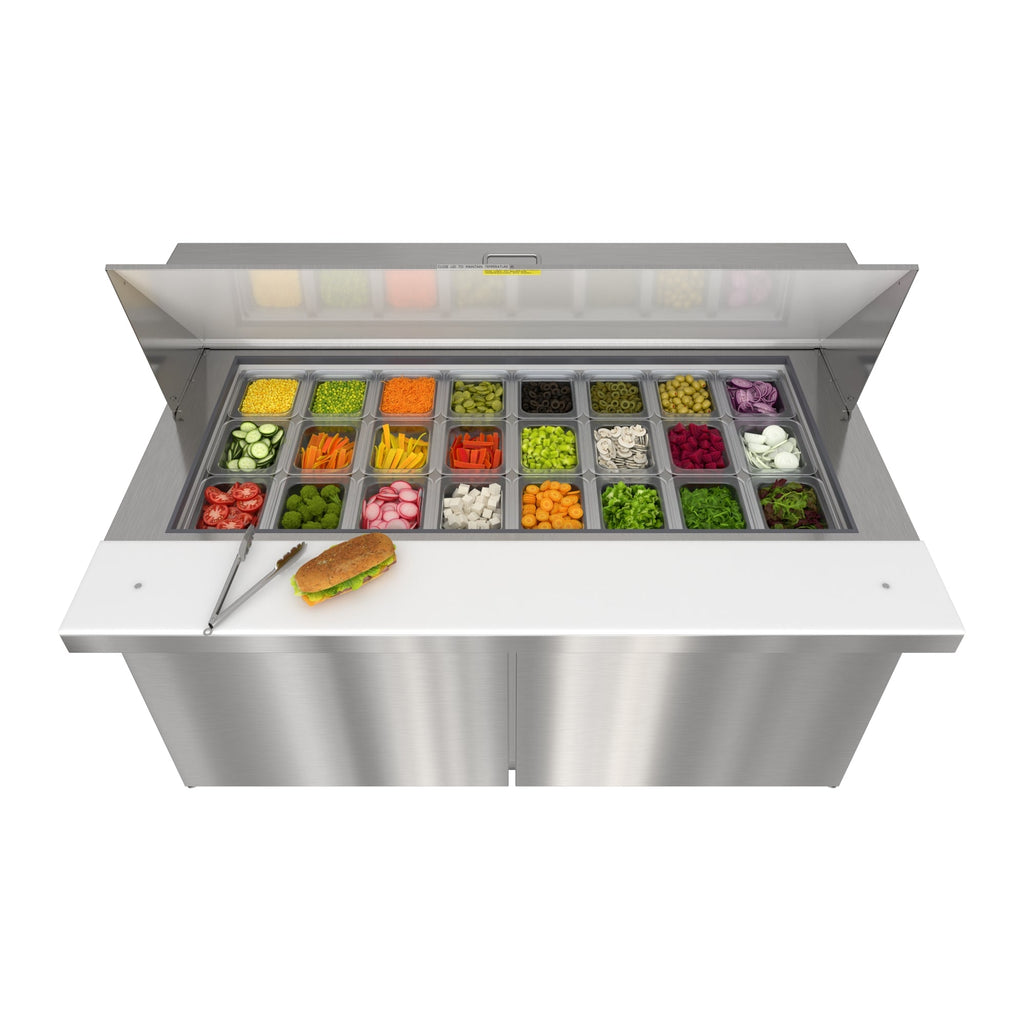 60 in. Commercial 2-Door Refrigerated Mega Salad and Sandwich Prep Table, 24 Pan Capacity and 18.4 Cu. Ft. of Storage in Stainless-Steel