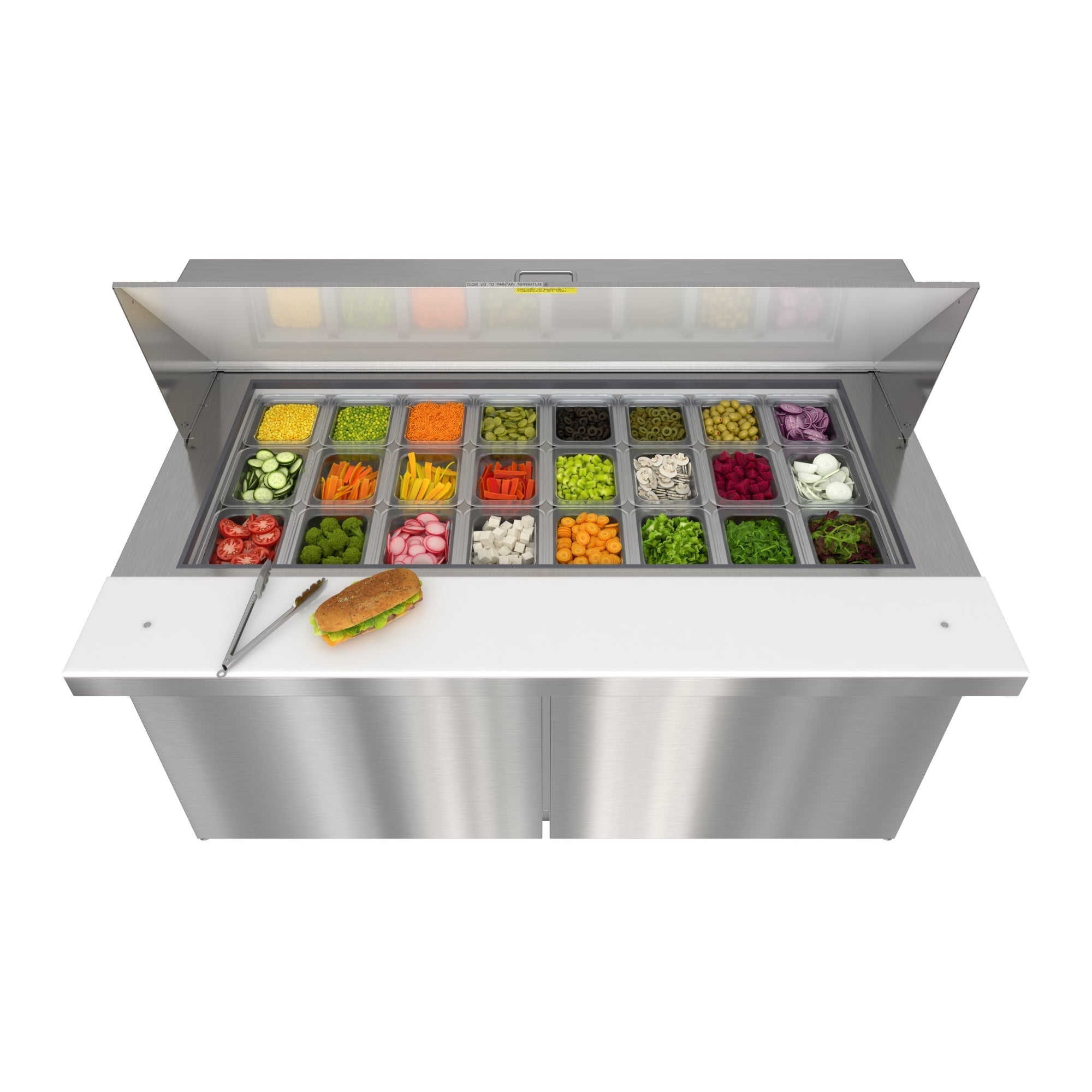 60 in. Commercial 2-Door Refrigerated Mega Salad and Sandwich Prep Table, 24 Pan Capacity and 18.4 Cu. Ft. of Storage in Stainless-Steel