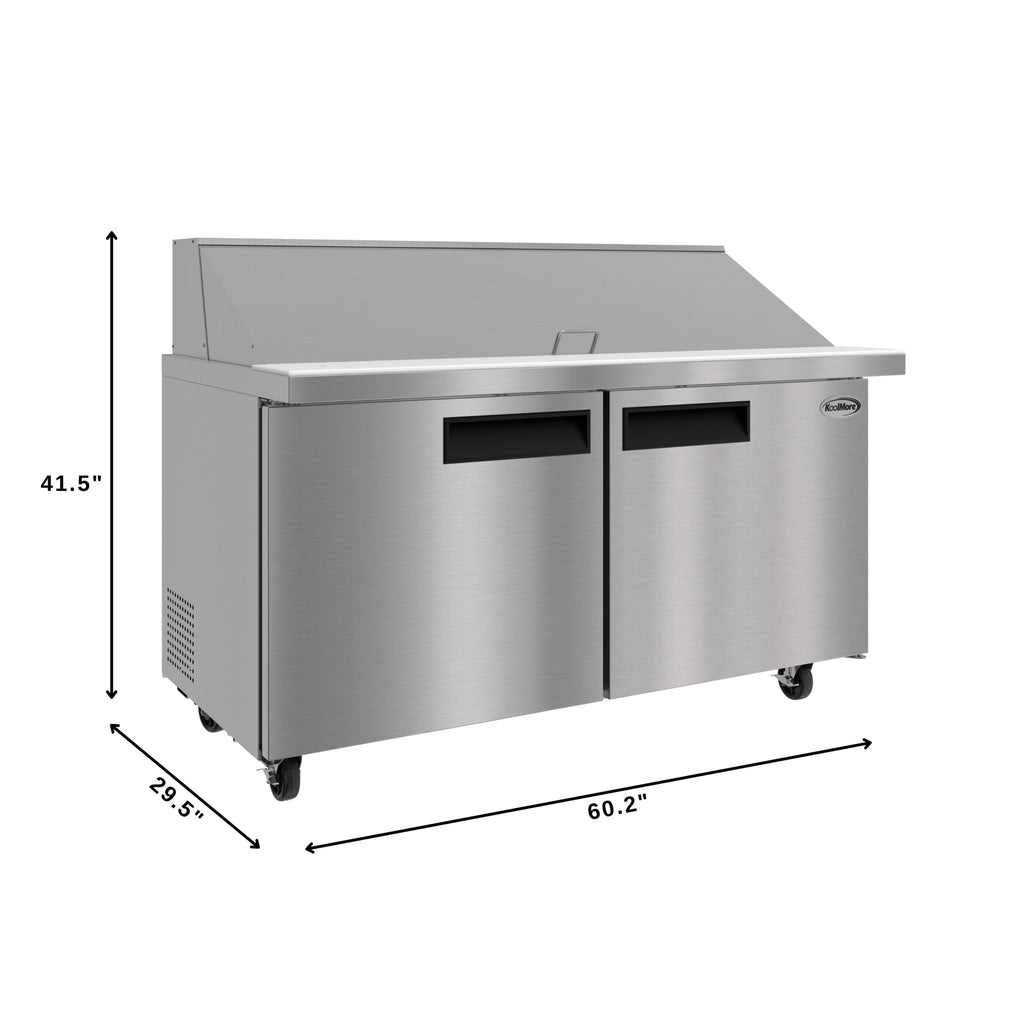 60 in. Commercial 2-Door Refrigerated Mega Salad and Sandwich Prep Table, 24 Pan Capacity and 18.4 Cu. Ft. of Storage in Stainless-Steel
