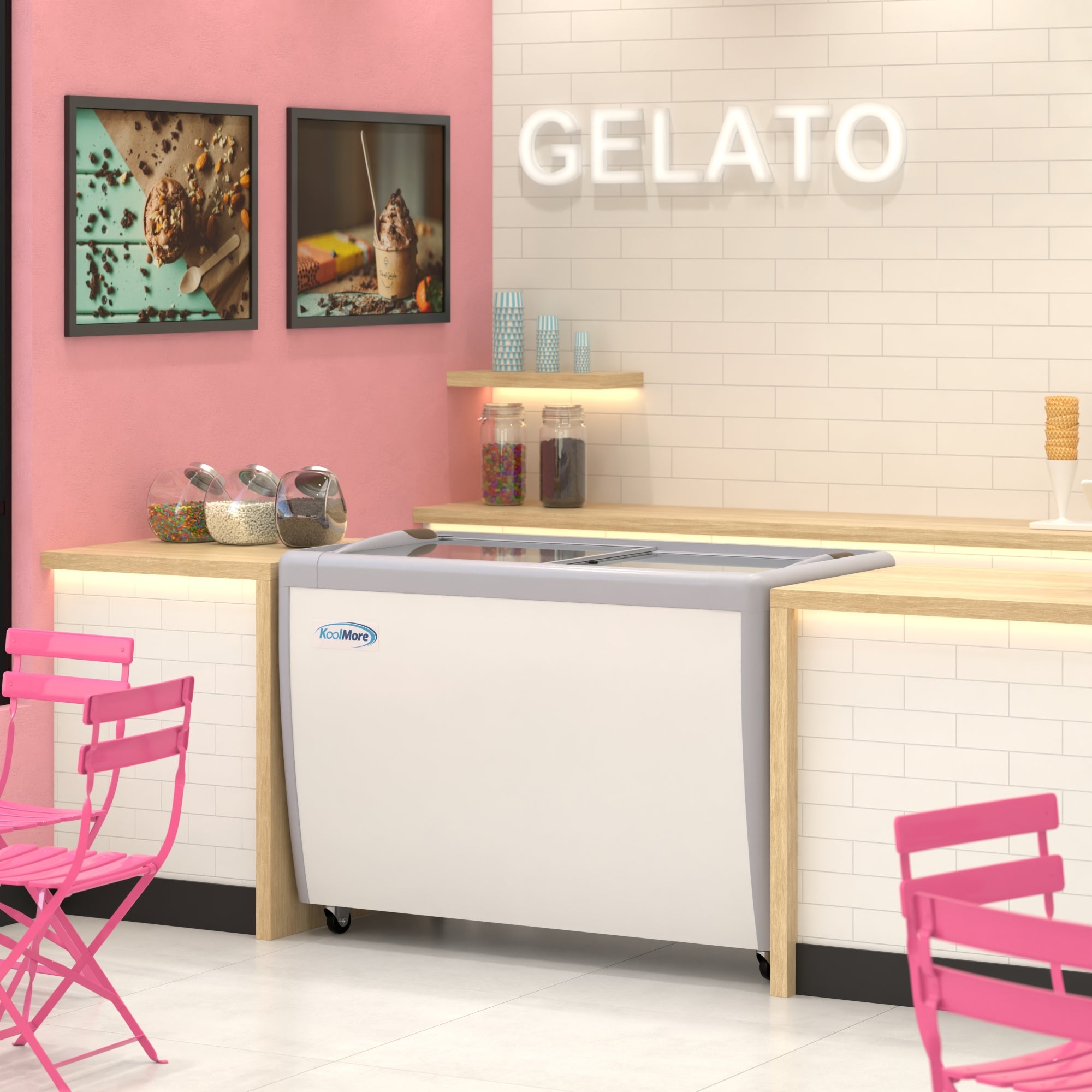 50 in. 9-Pan Gelato Dipping Cabinet Display Freezer with Sliding Glass Door, 13 cu. ft.