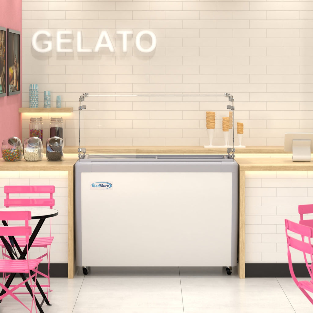 50 in. Gelato Dipping Cabinet Display Freezer with Sliding Glass Door and Sneeze Guard 13 cu. ft.