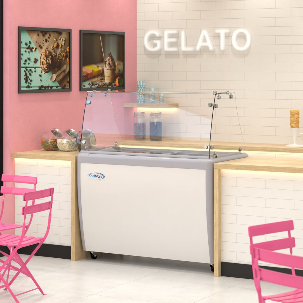 50 in. Gelato Dipping Cabinet Display Freezer with Sliding Glass Door and Sneeze Guard 13 cu. ft.