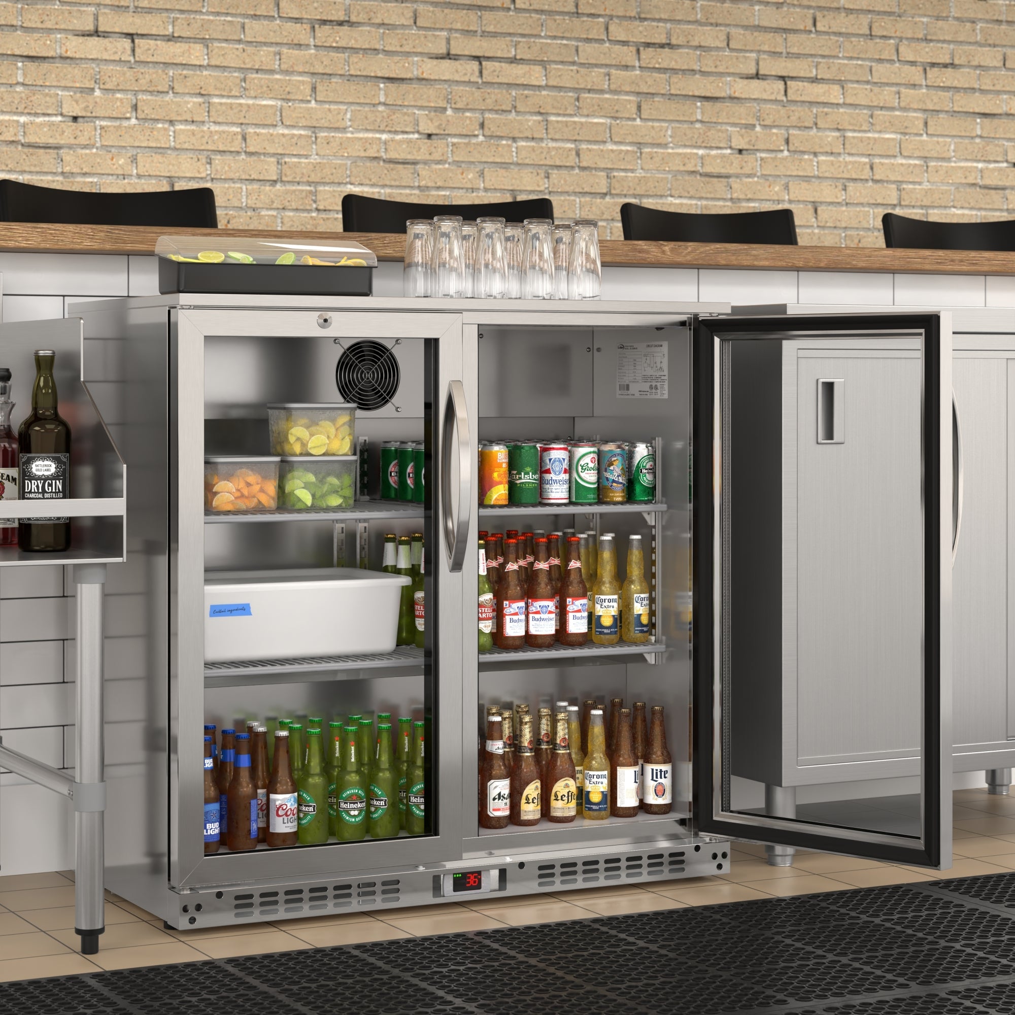 35 in. Two-Door Back Bar Refrigerator - 7.4 Cu Ft.