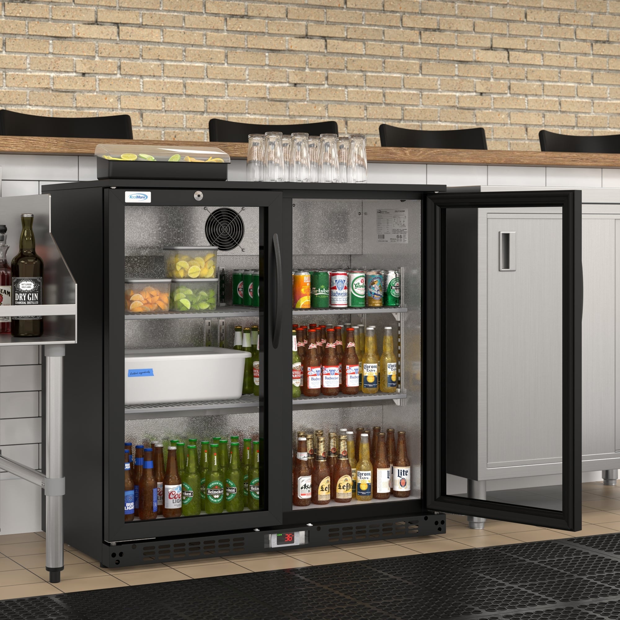 35 in. Two-Door Back Bar Refrigerator - 7.4 Cu Ft.