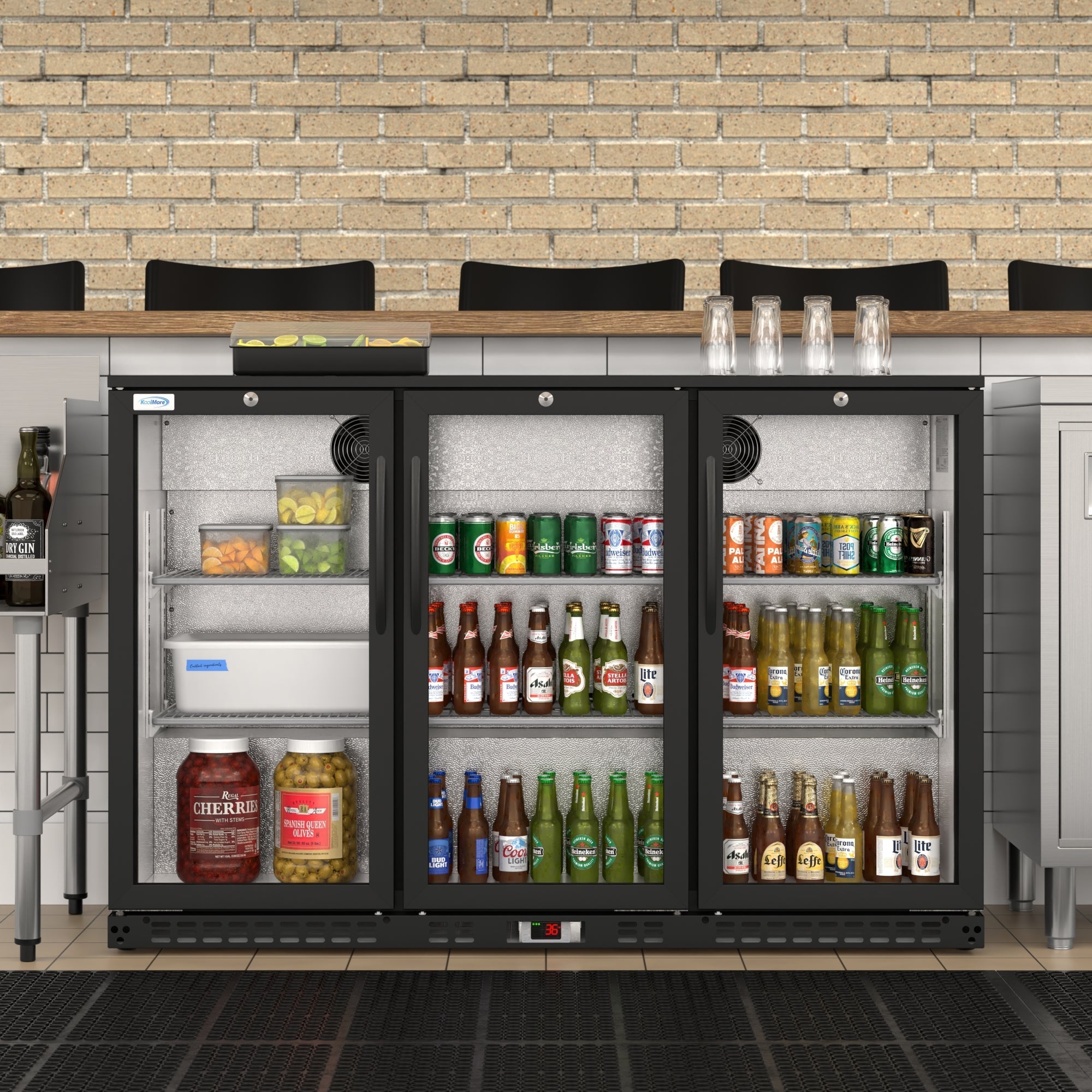 53 in. Three-Door Back Bar Refrigerator - 11 Cu Ft.