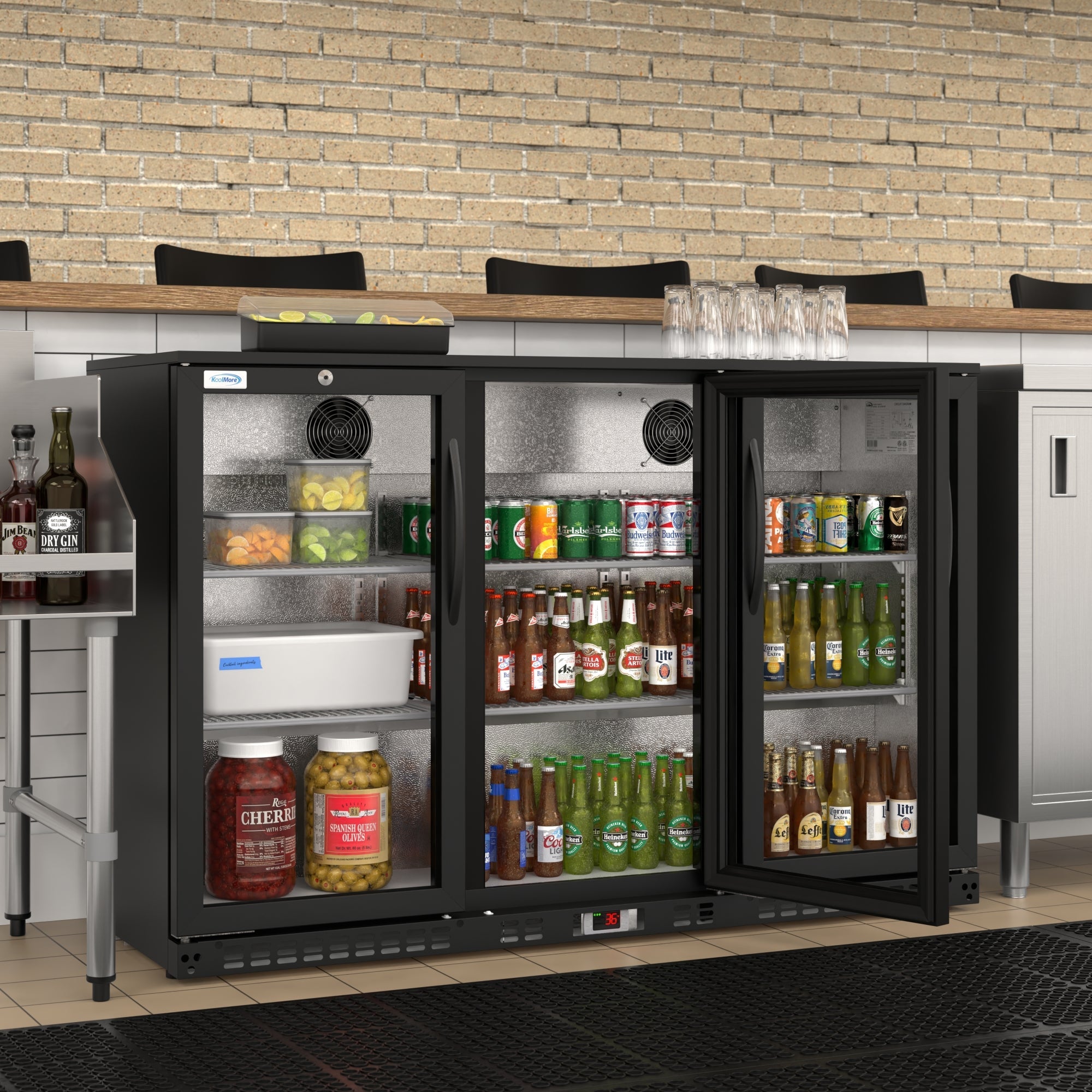 53 in. Three-Door Back Bar Refrigerator - 11 Cu Ft.