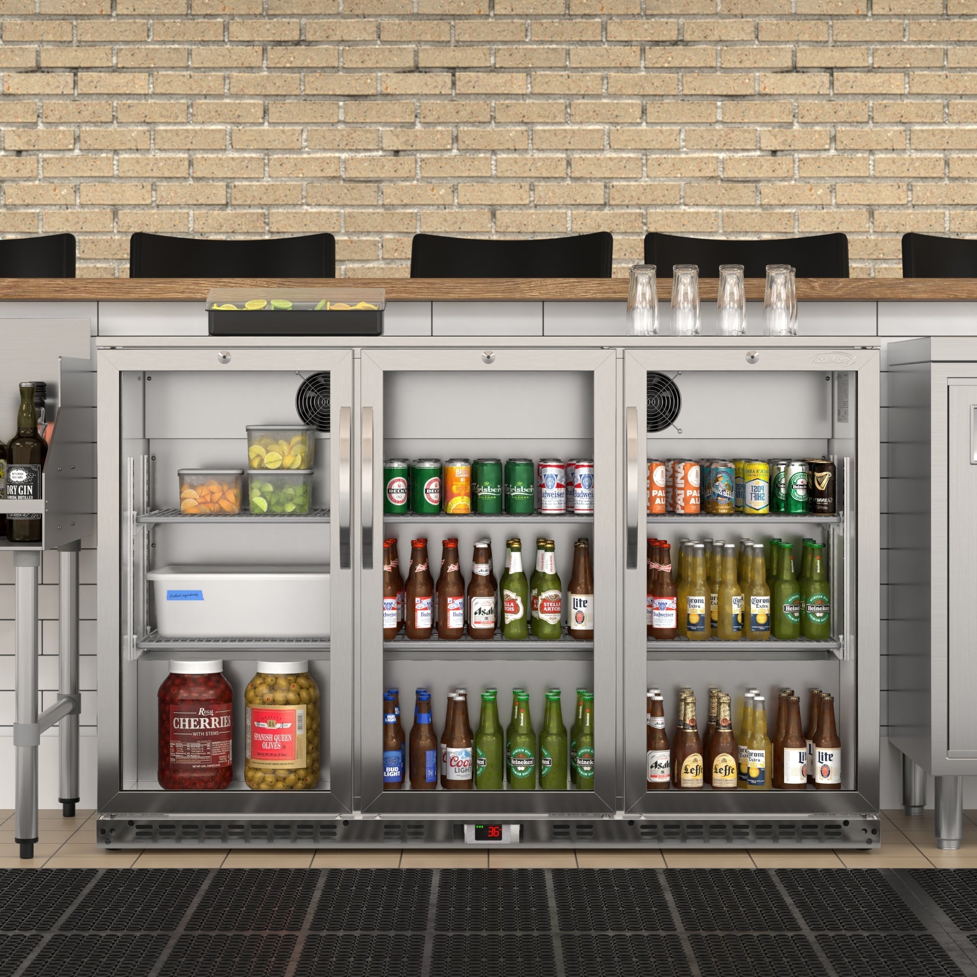 53 in. Three-Door Back Bar Refrigerator - 11 Cu Ft.